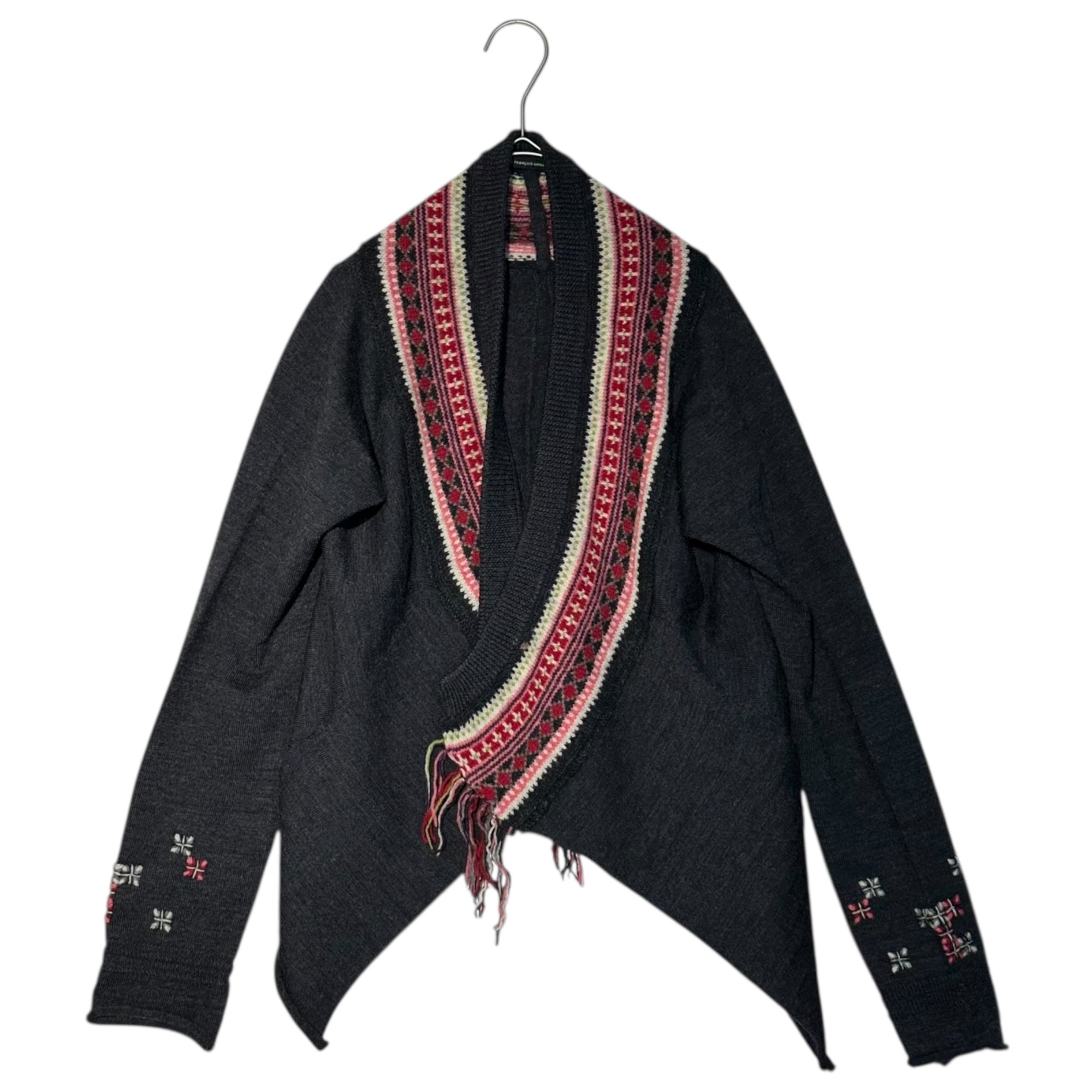MARITHE FRANCOIS GIRBAUD(マリテフランソワジルボー) 00's Back Open Ethnic Pattern Wool Knit Bolero Cardigan バック オープン エスニック パターン ウール ニット ボレロ カーディガン M7-8024 M グレー Y2K