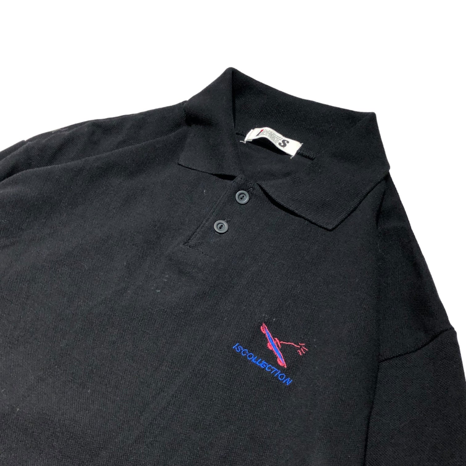 i.s. ISSEY MIYAKE(アイエス イッセイミヤケ) 90's ”I.S.COLLECTION” Logo embroidery L/S polo shirt ロゴ 刺繍 長袖 ポロシャツ IS14-JM002 M ブラック アーカイブ