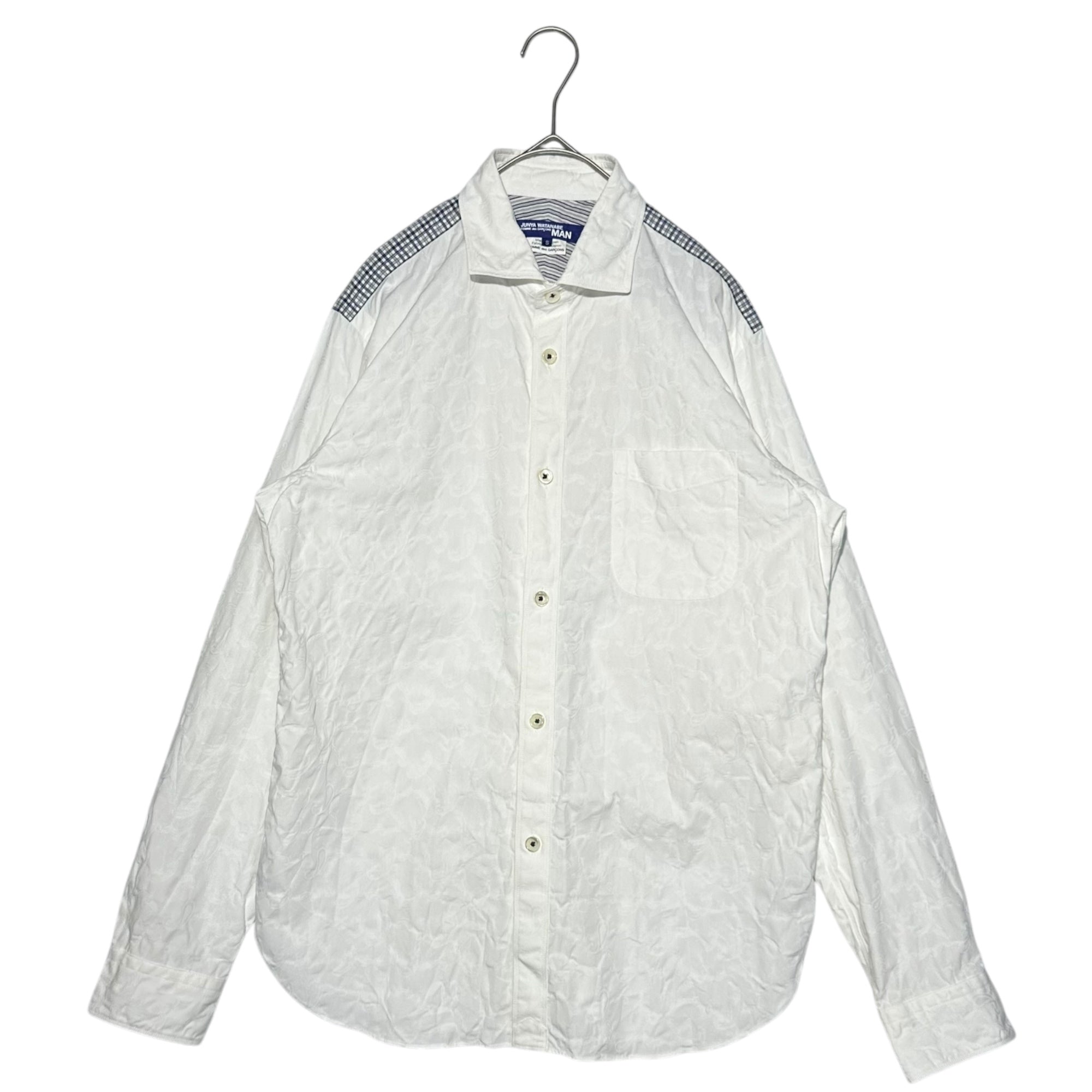 COMME des GARCONS JUNYA WATANABE MAN(コムデギャルソンジュンヤワタナベマン) 19AW Front Paisley Weave Shoulder Check Checked Paneled Long-Sleeved Cotton Shirt 前身頃 ペイズリー織り 肩 チェック 切替 長袖 コットン シャツ WD-B004 S ホワイト×ブルー AD2019