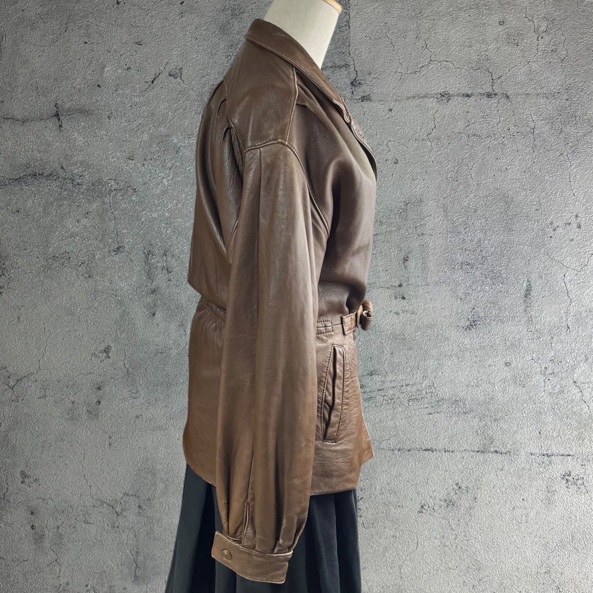 Euro vintage(ヨーロッパヴィンテージ) brown leather front ribbon design jacket フロントリボン付きブラウンレザージャケット 表記無し(M~L程度) ブラウン