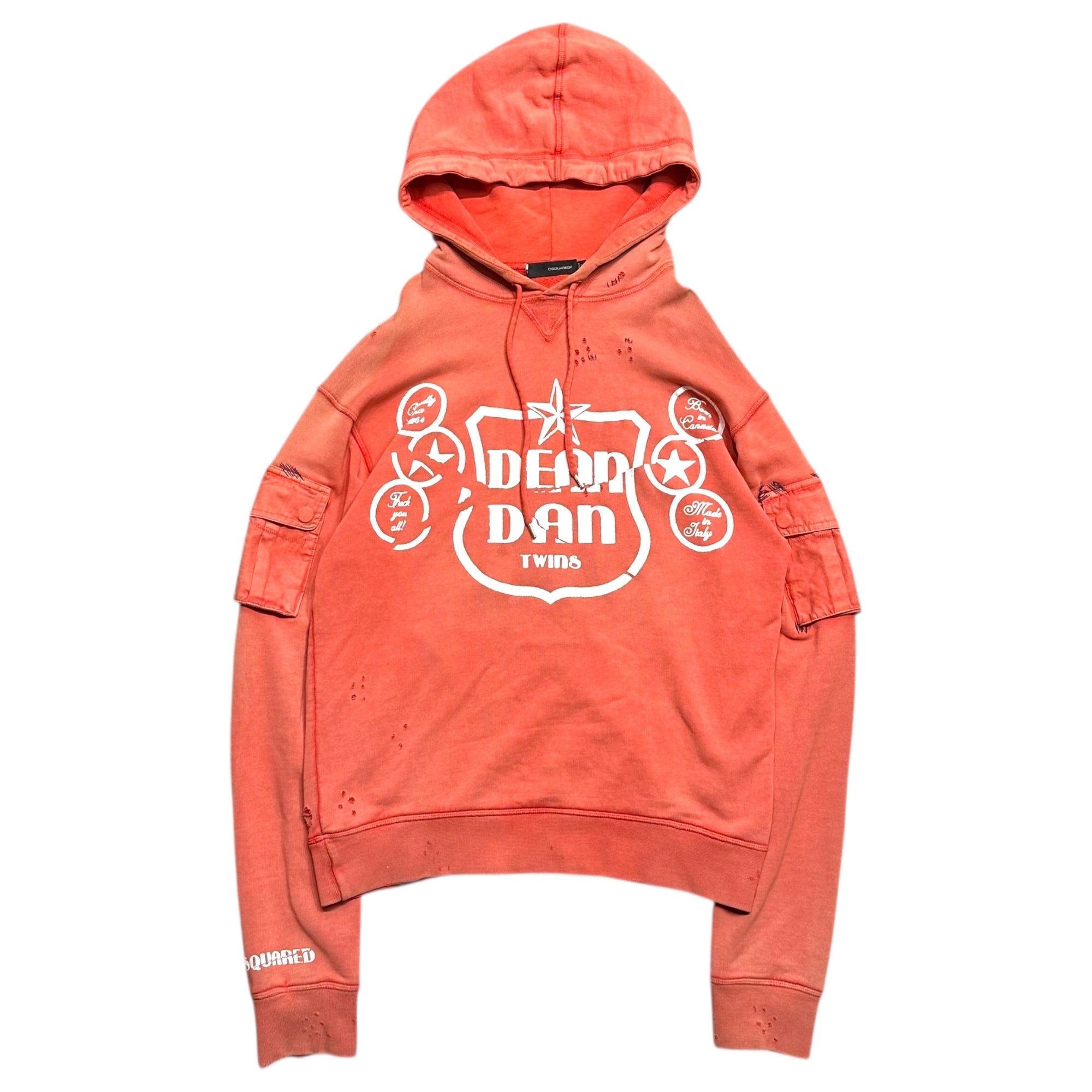DSQUARED2(ディースクエアード) 09SS Destroy Emblem Print Cargo Pocket Hoodie デストロイ エンブレム プリント カーゴ ポケット フーディー 71 GP239 L ピンク 00's プルオーバー パーカー