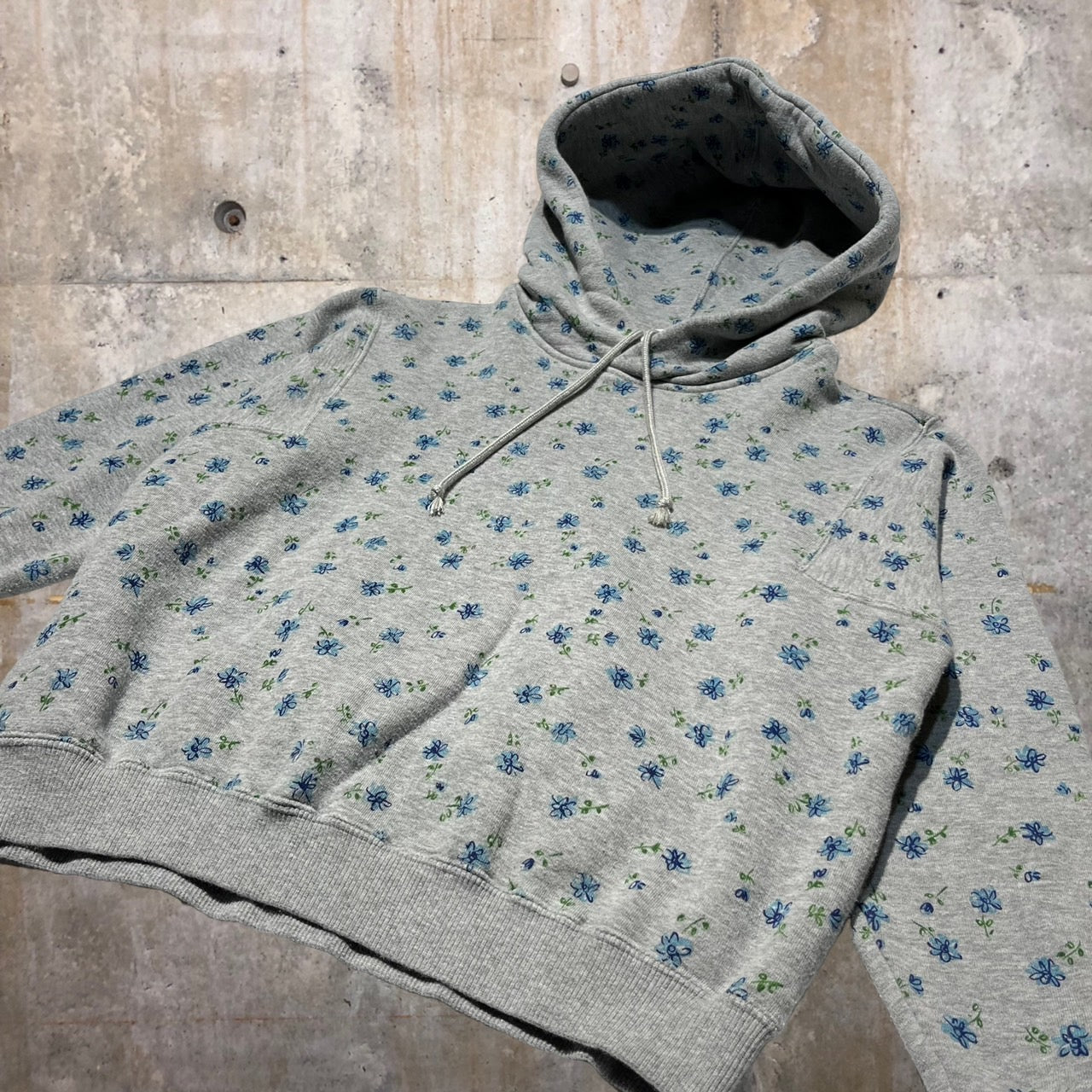 i.s. ISSEY MIYAKE(アイエス イッセイミヤケ) 80's flower print short Hoodie/フラワープリントパーカー RY13649 9(Mサイズ程度) グレー