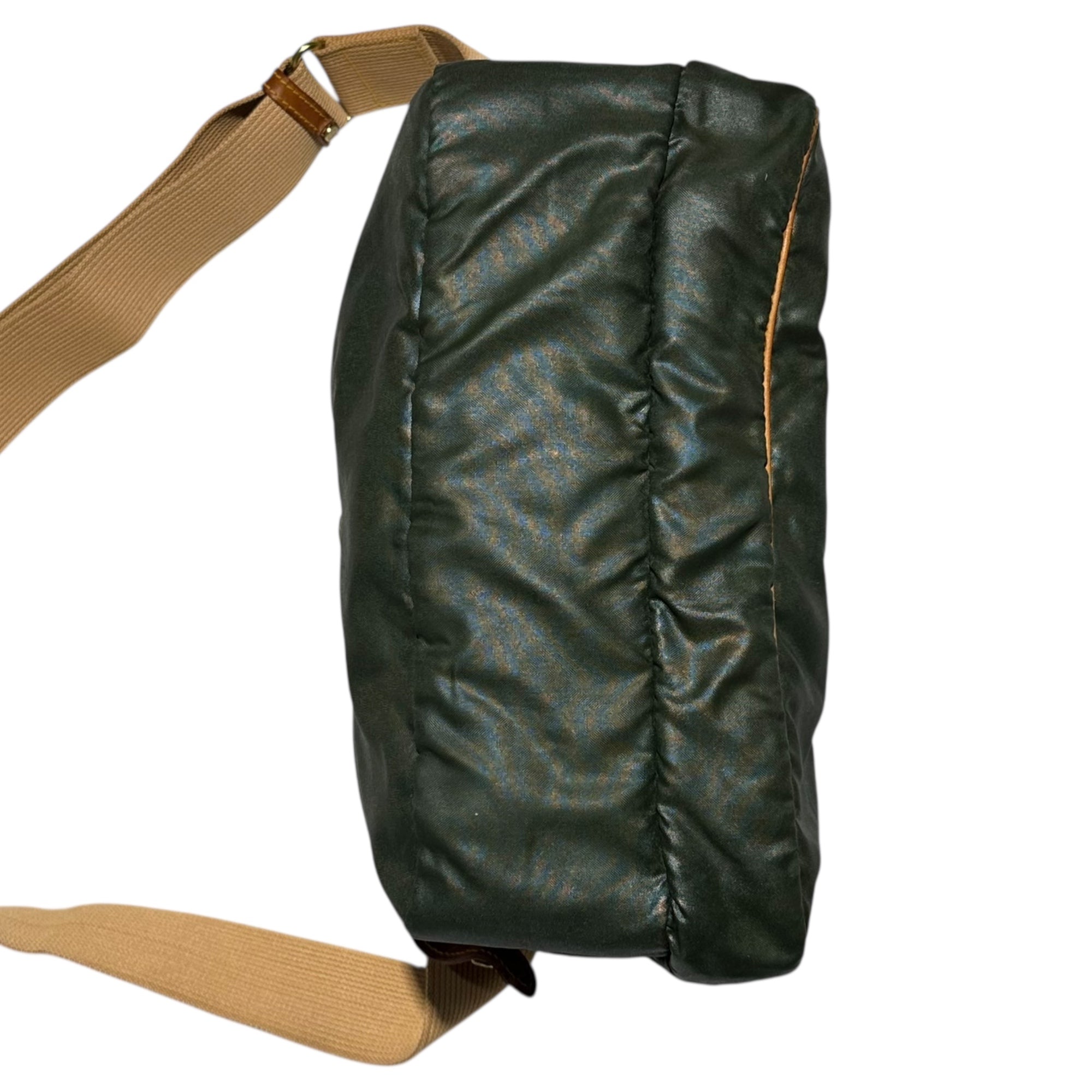 HUNTING WORLD(ハンティングワールド) Nylon leather messenger shoulder bag ナイロン レザー メッセンジャー ショルダー バッグ グリーン×ブラウン