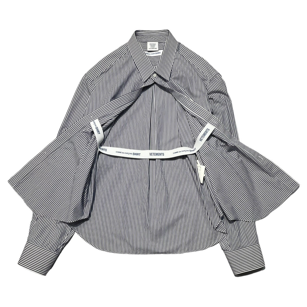 VETEMENT × COMME des GARCONS shirt(ヴェトモン×コムデギャルソンシャツ) 17SS STRIPE OVER SHIRT ストライプオーバーシャツ WSS17CDG1 XS ネイビー×ホワイト コラボ稀少品