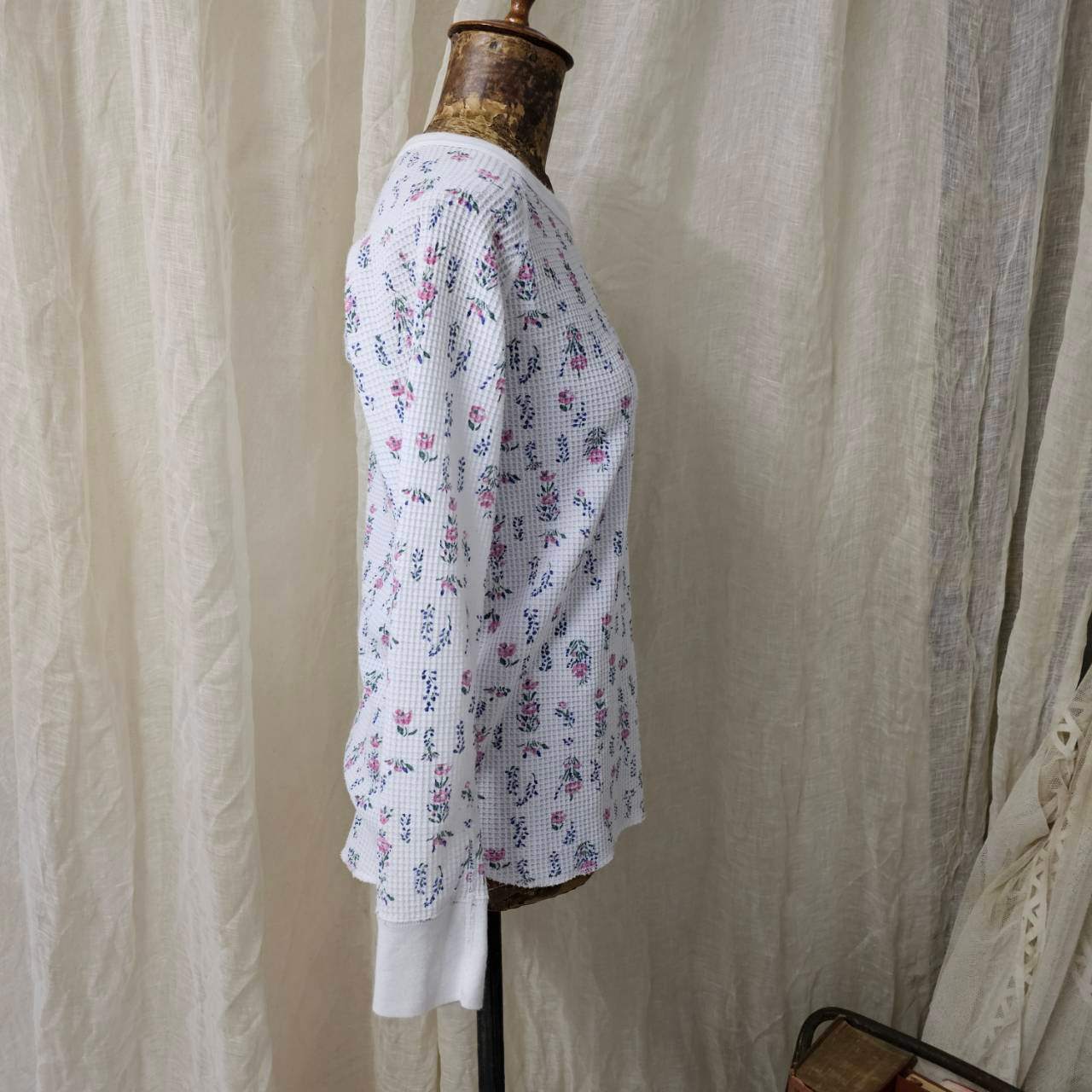 VINTAGE(ヴィンテージ) 80's~ floral pattern thermal 花柄のサーマルカットソー FREE ホワイト