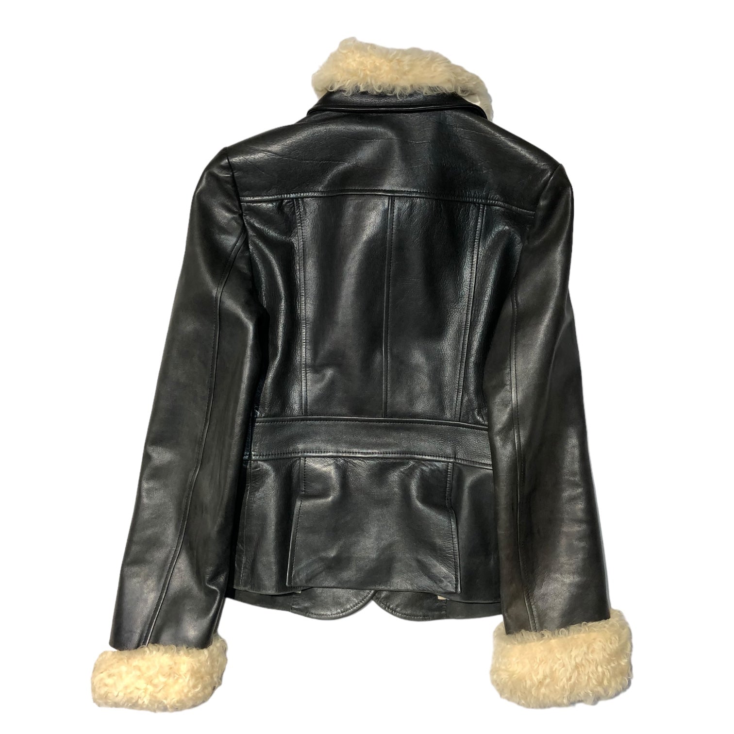 BURBERRY LONDON(バーバリーロンドン) ノヴァチェック ライニング ムートンファー レザー ジャケット FC061-788-09 38(M程度) ブラック