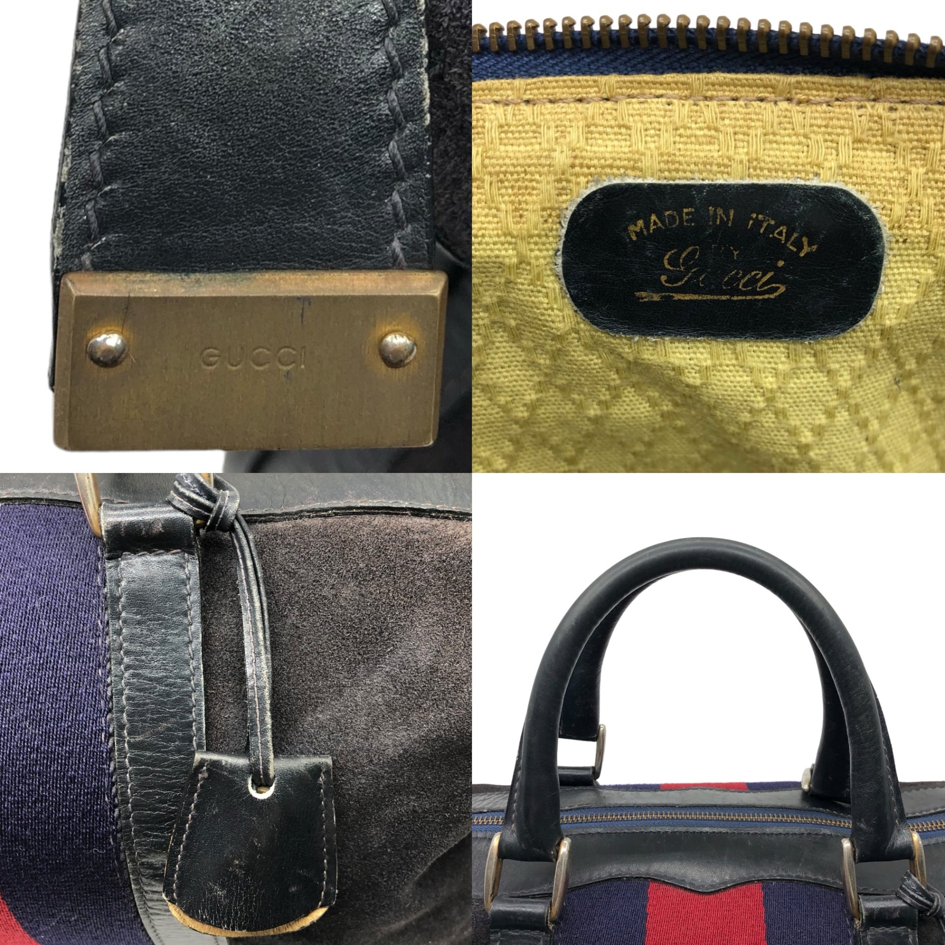 GUCCI(グッチ) 80's vintage suede boston bag ヴィンテージ スウェード ボストン バッグ シェリーライン ブラック×レッド×ネイビー OLD ハンド