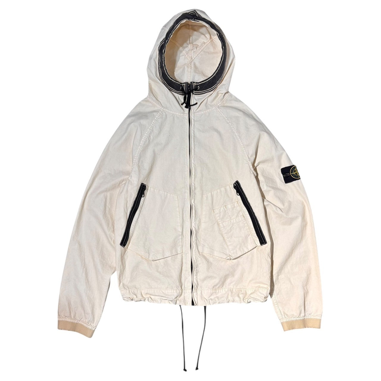 STONE ISLAND(ストーンアイランド) 06SS Cotton Hooded Gimmick Pocket Jacket コットン フーデッド ギミック ポケット ジャケット 4415M239 M アイボリー×ブラック 00's マウンテンパーカー
