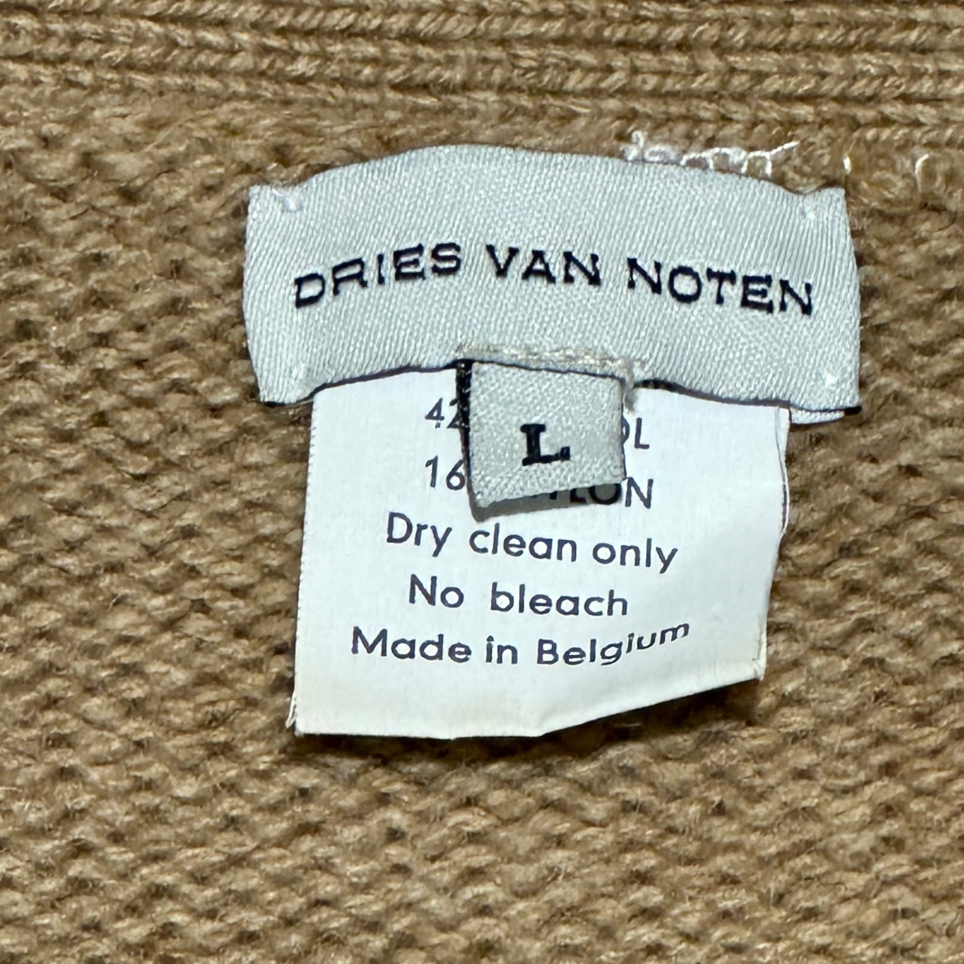 DRIES VAN NOTEN(ドリスヴァンノッテン) 90's Mohair Wool Ethnic Color-Block Knit Cardigan モヘア ウール エスニック 切替 ニット カーディガン L ベージュ 90年代 アーカイブ