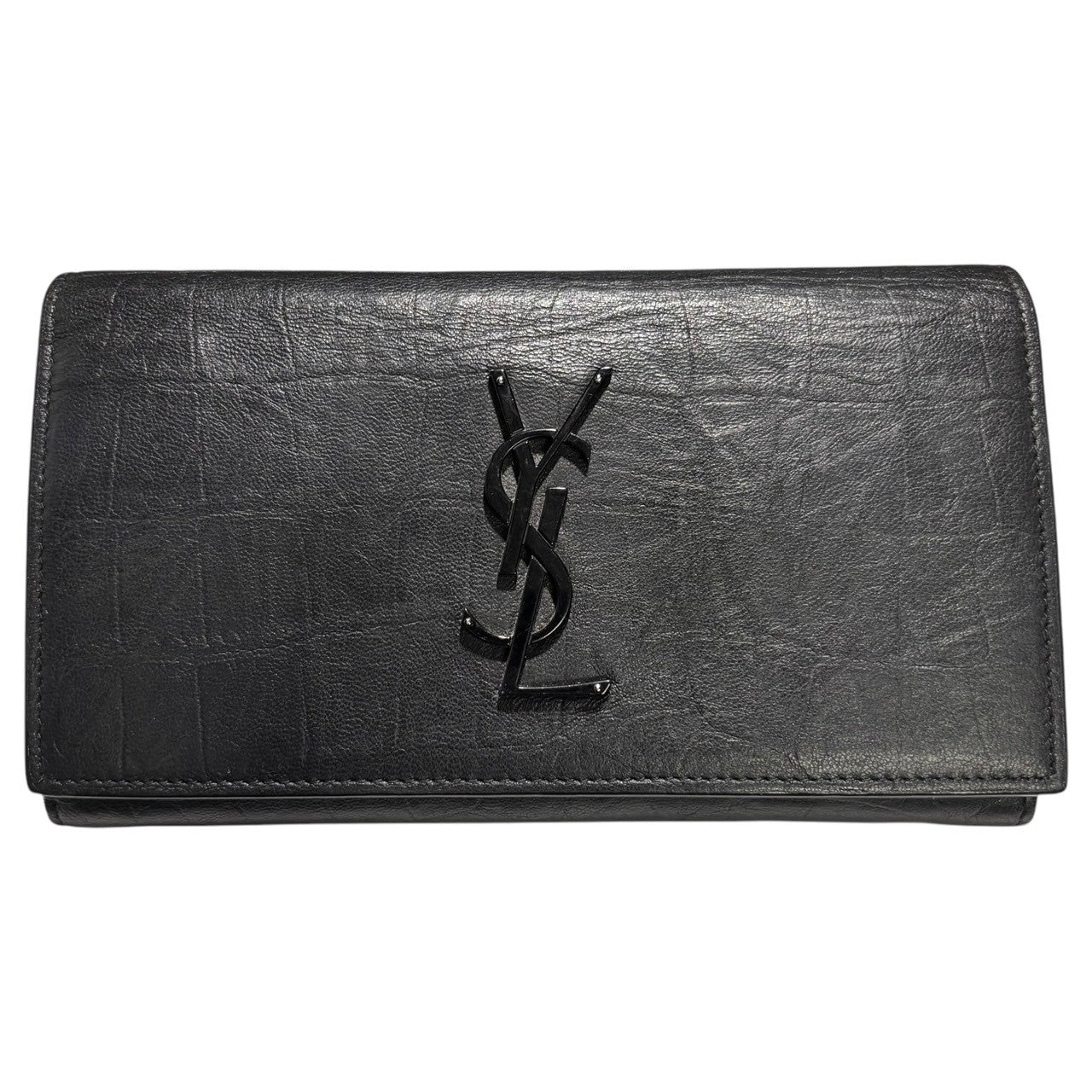 SAINT LAURENT(サンローラン) Monogram large flap wallet モノグラム ラージ フラップ ウォレット CFR556252 ブラック 財布 長財布 レザー ロゴ 箱付