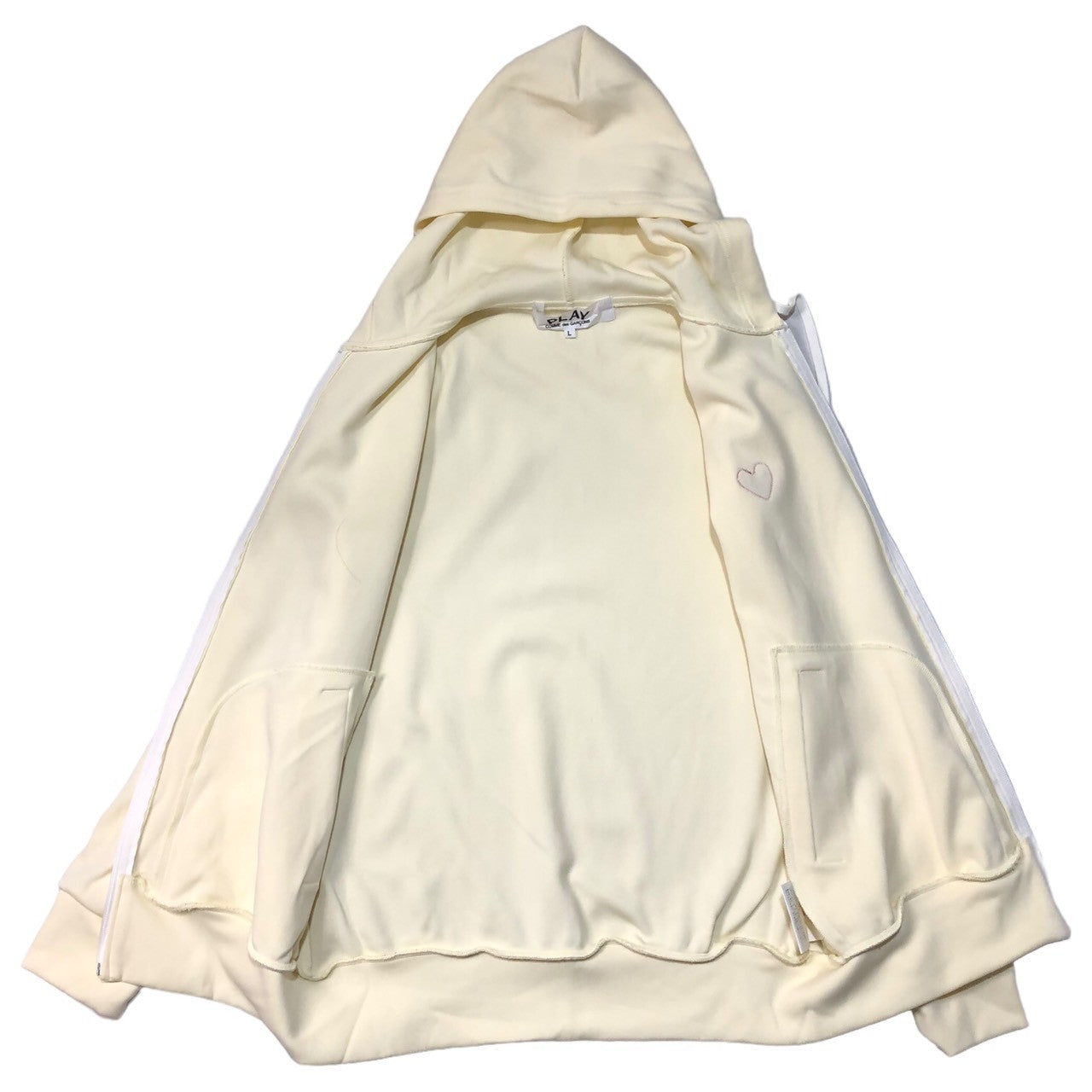 PLAY COMME des GARCONS(プレイコムデギャルソン) Sweatshirt hoodie ハート ロゴ ジップ パーカー AZ-T172 L アイボリー AD2012