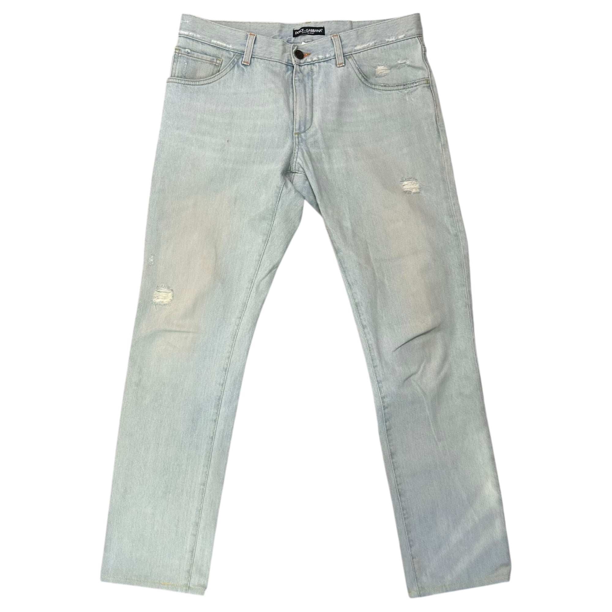 DOLCE&GABBANA(ドルチェ&ガッバーナドルガバ) Distressed Denim Pants ダメージ加工 デニム パンツ 48 ライトインディゴ