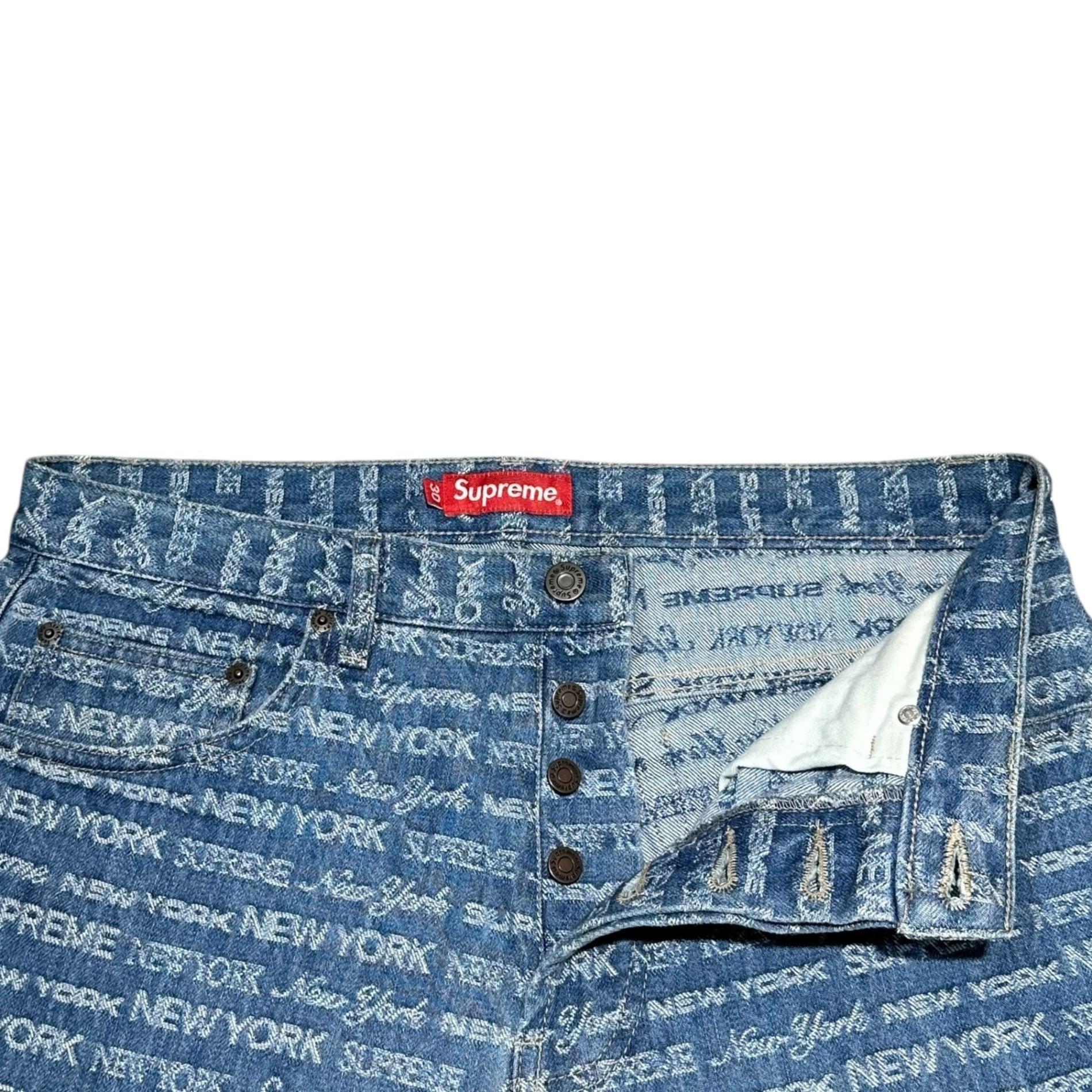 SUPREME(シュプリーム) 22AW Multi Type Jacquard Regular Jean マルチタイプ ジャカード レギュラー ジーンズ 30 ライトインディゴ 22FW ロゴ デニム パンツ