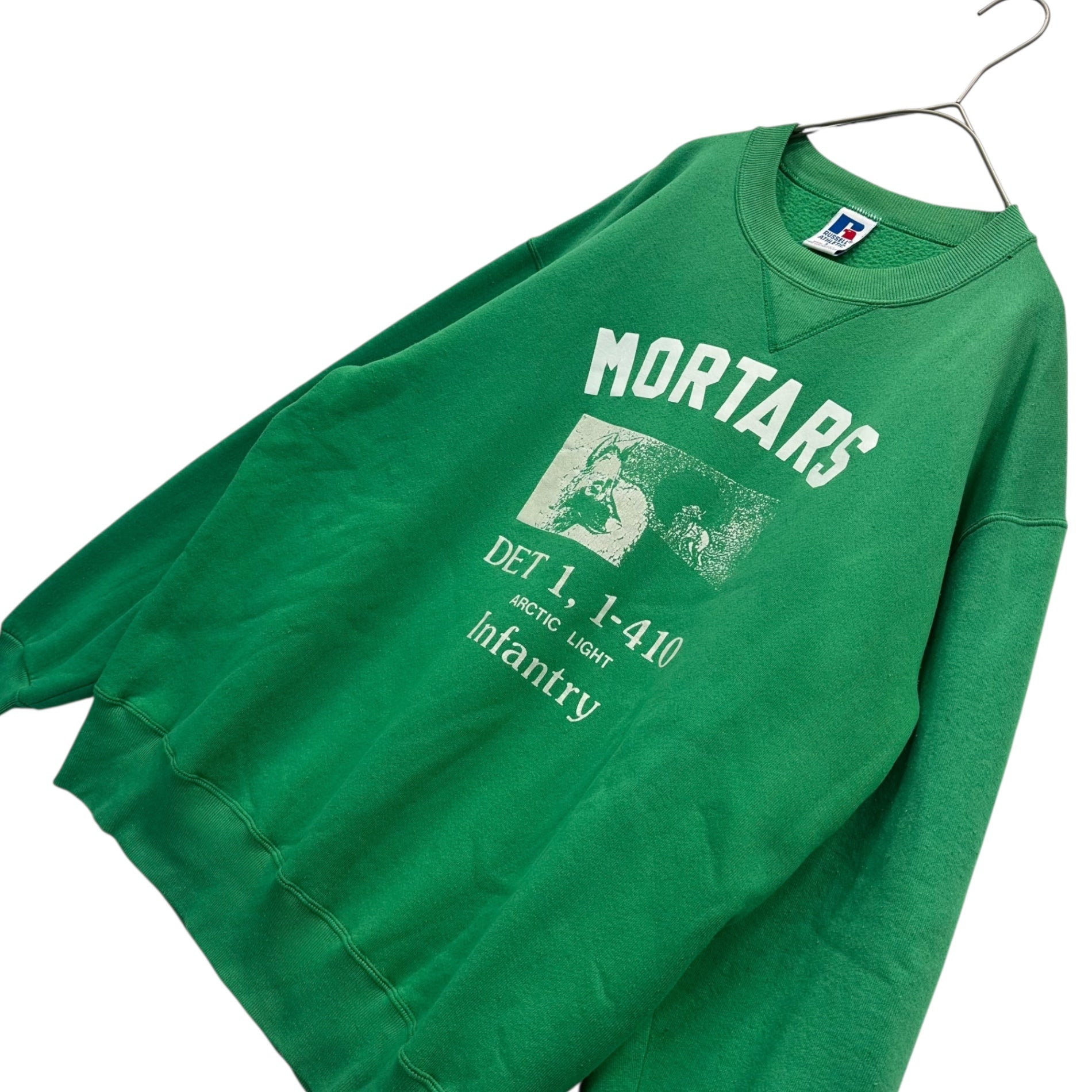 RUSSELL(ラッセル) 90's USA made "MORTARS" Vintage Sweatshirt Vガゼット ヴィンテージ スウェット L グリーン 90年代