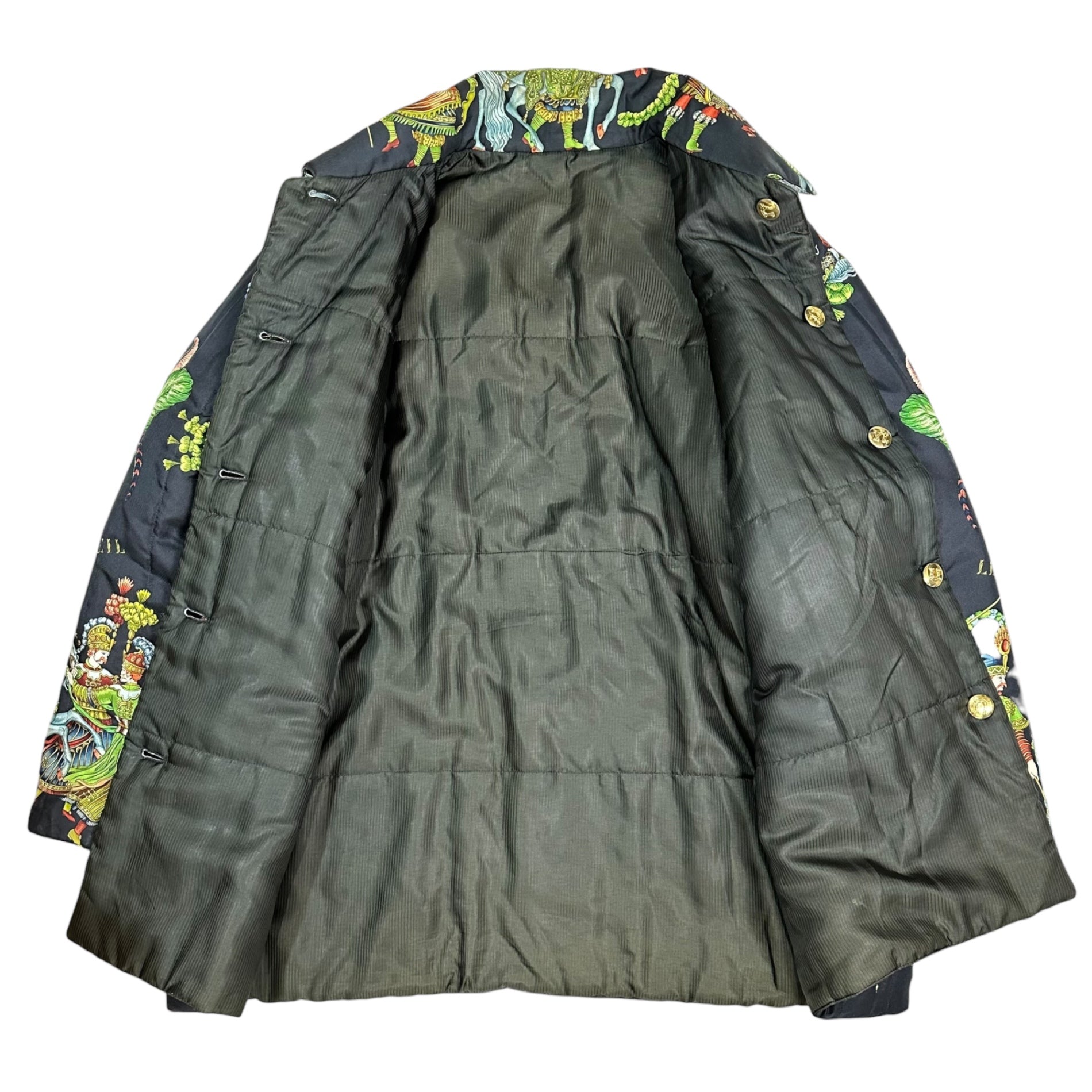 HERMES(エルメス) 90's Vintage LES FETES DU ROI SOLEIL 90年代 ヴィンテージ 太陽王の祝典 シルク スカーフ ジャケット 42 ブラック×グリーン エルメスジャポンタグ