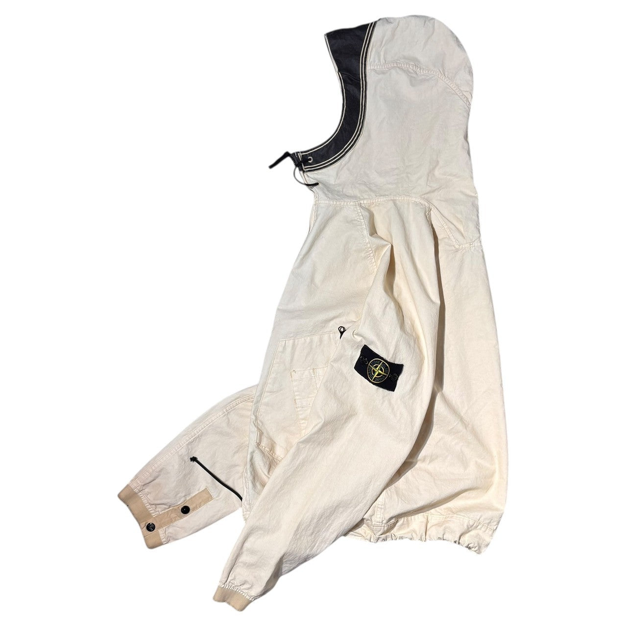 STONE ISLAND(ストーンアイランド) 06SS Cotton Hooded Gimmick Pocket Jacket コットン フーデッド ギミック ポケット ジャケット 4415M239 M アイボリー×ブラック 00's マウンテンパーカー