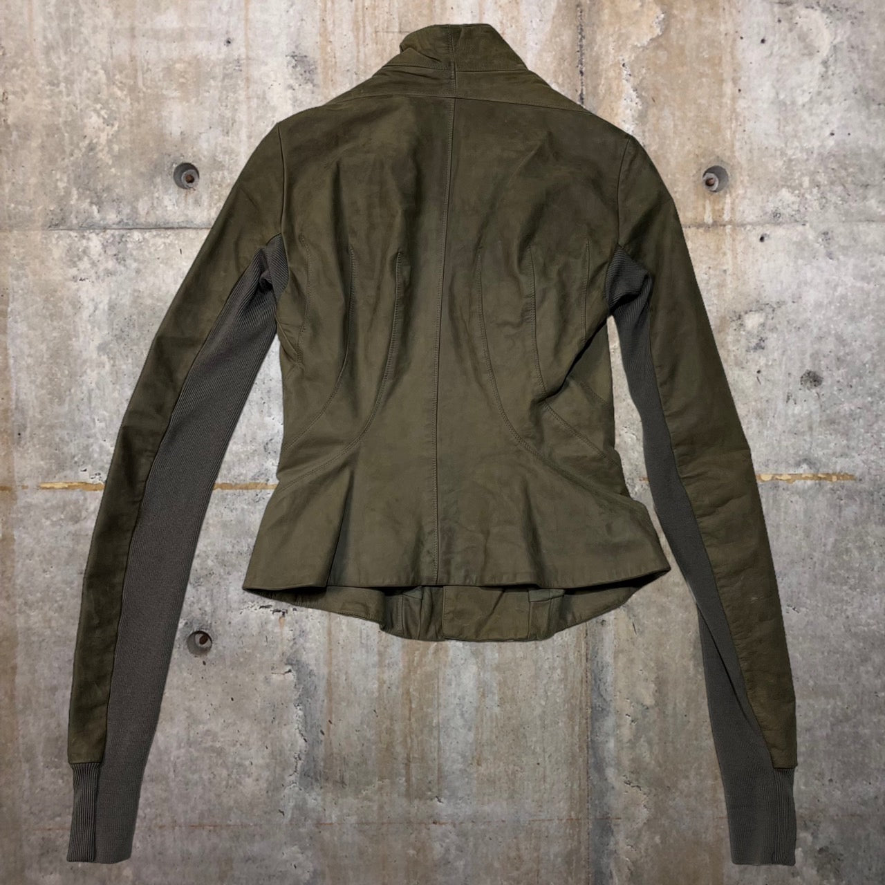 Rick Owens(リックオウエンス) rib knit leather jacket/リブニット切替スタンドカラーレザージャケット/ライダースジャケット RP9712/LT 40(Lサイズ程度) ブラウン