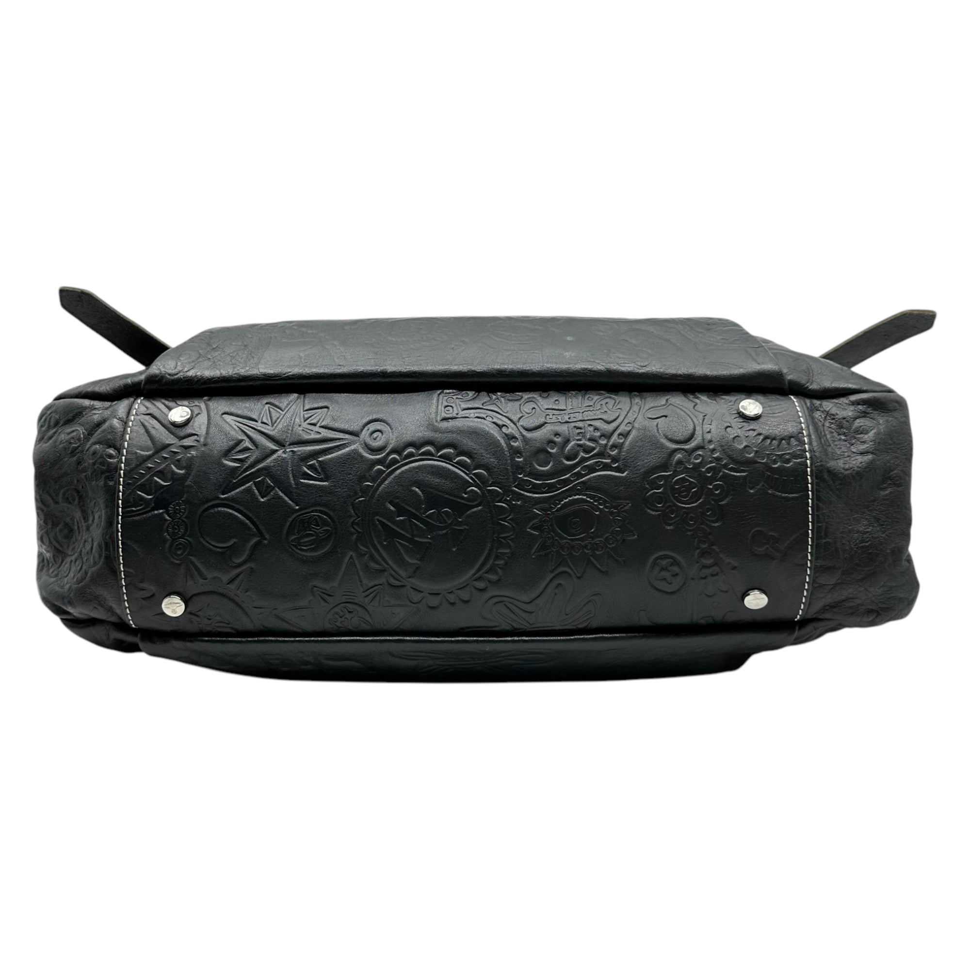 Vivienne Westwood(ヴィヴィアンウエストウッド) Orb logo embossed leather handbag オーブ ロゴ 型押し レザー ハンドバッグ ブラック 肩掛け ドクロ 星 ペイズリー