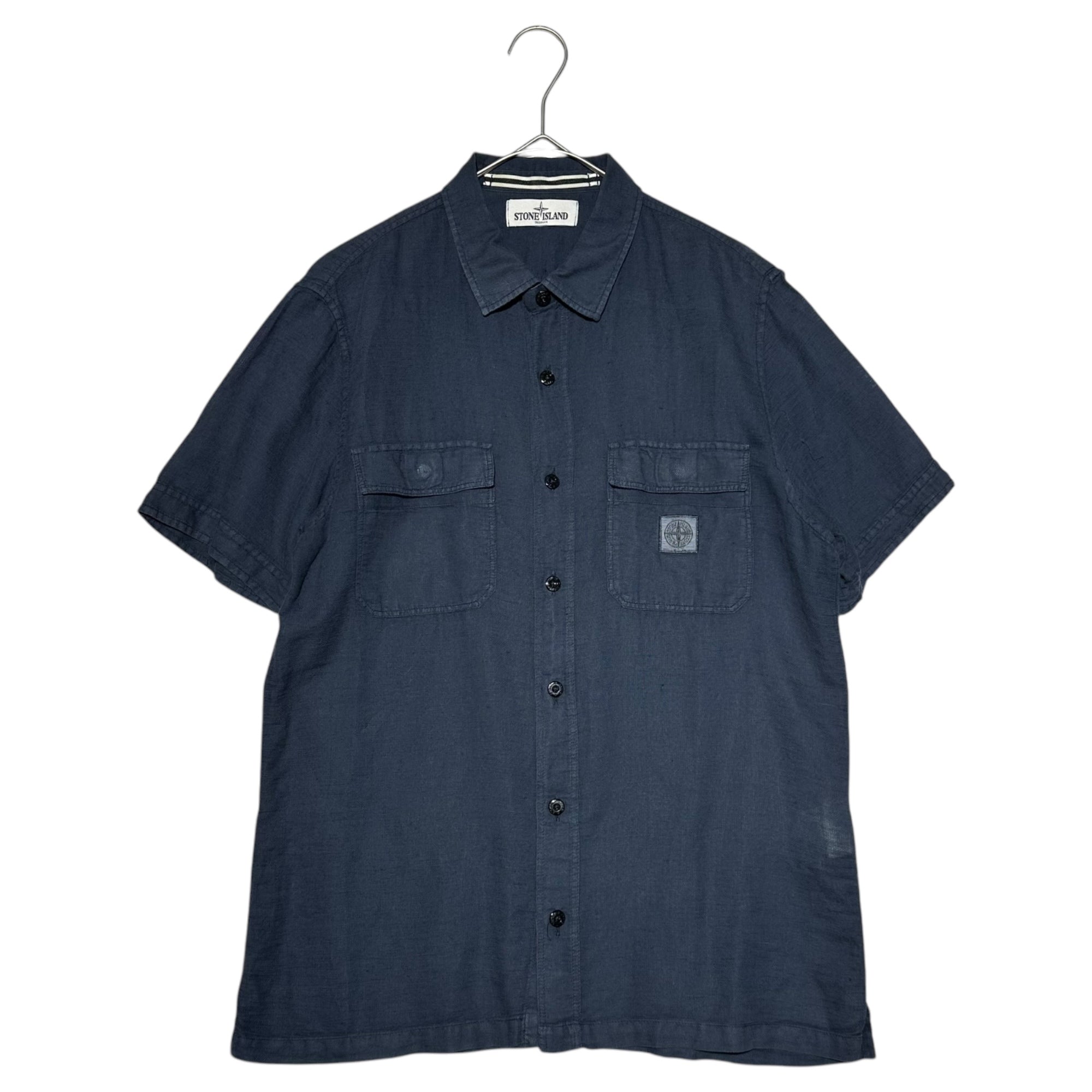 STONE ISLAND(ストーンアイランド) 13SS Front Logo Cotton Linen S/S Shirt フロント ロゴ コットン リネン 半袖 シャツ 581511704 M ネイビー