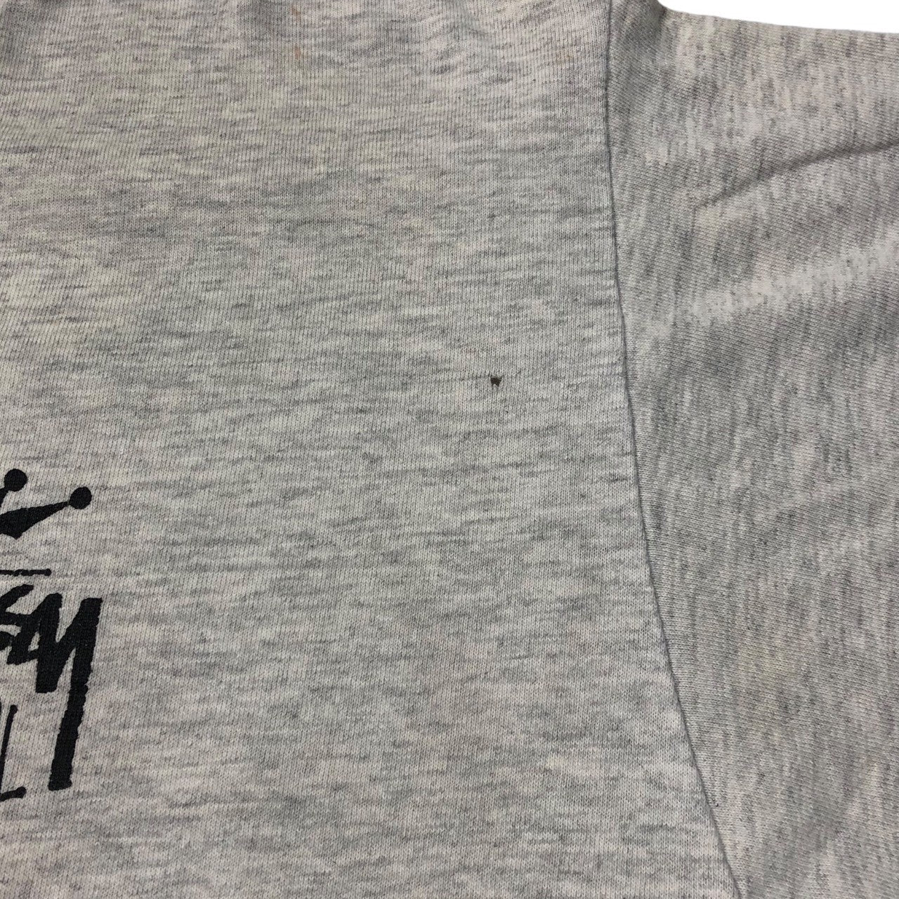 STUSSY(ステューシー) 90’s OLD SKOOL 1992 crown オールドスクール 王冠 Tシャツ 黒タグ SIZE L ライトグレー×ブラック 90年代 OLD STUSSY ショーンフォント