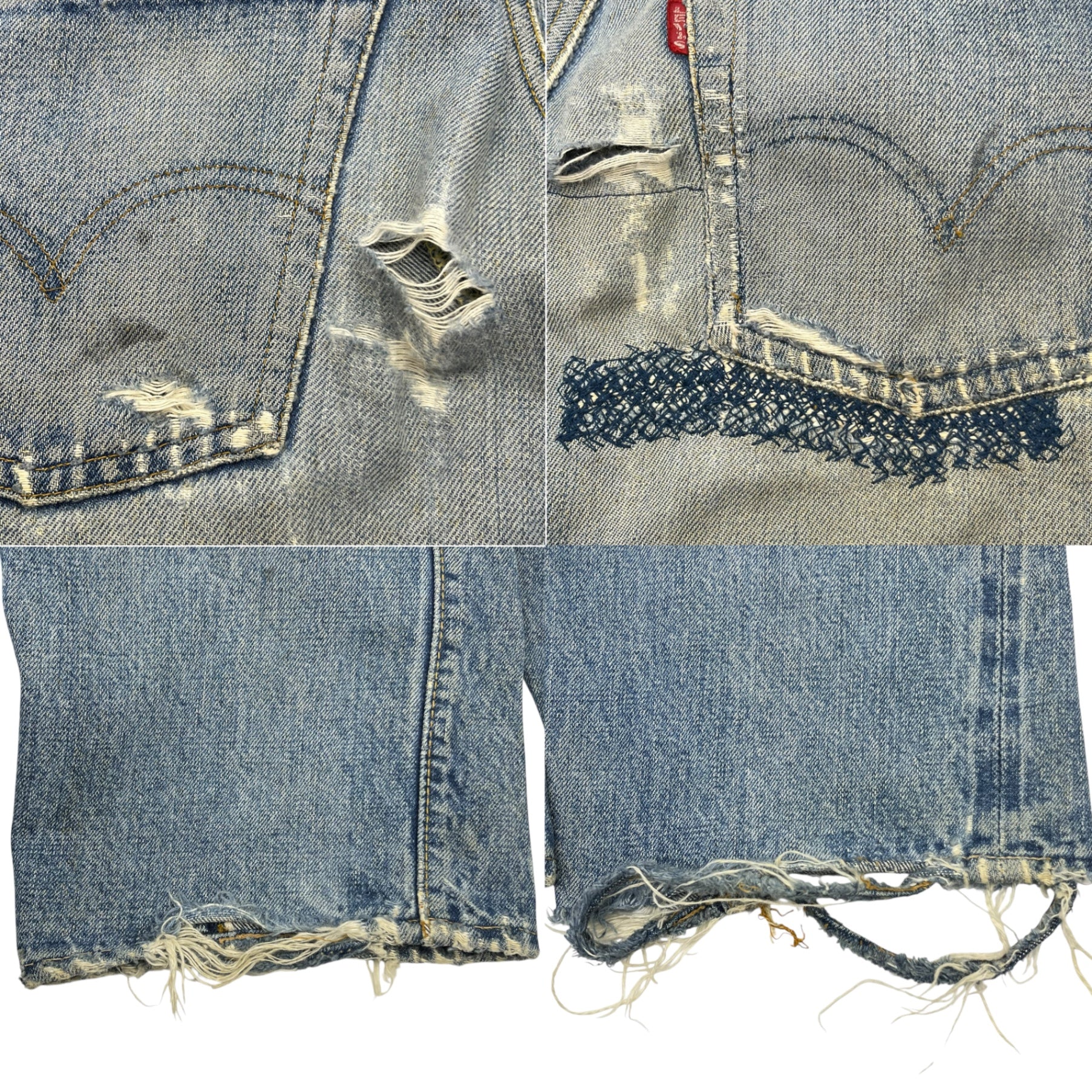 Levi's(リーバイス) 70's BIG E ~ 66前期 移行期 501 Vintage straight denim pants ヴィンテージ ストレート デニム パンツ 表記無し(実寸W28) ライトインディゴ 裏ボタン6 シングルステッチ 66BIGE