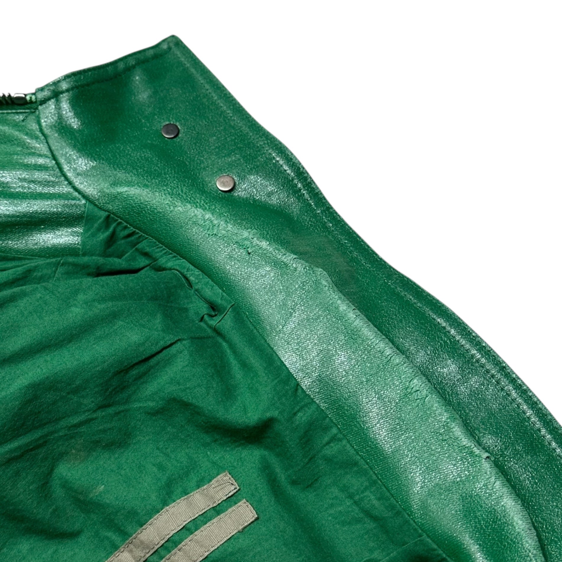 【SALE対象外】Rick Owens DRKSHDW(リックオウエンスダークシャドウ) 18SS Green Polyurethane Coated Zip-Up Black Denim Jacket グリーン ポリウレタン コーティング ジップアップ ブラックデニム ジャケット DU18S3770-SLQ S グリーン