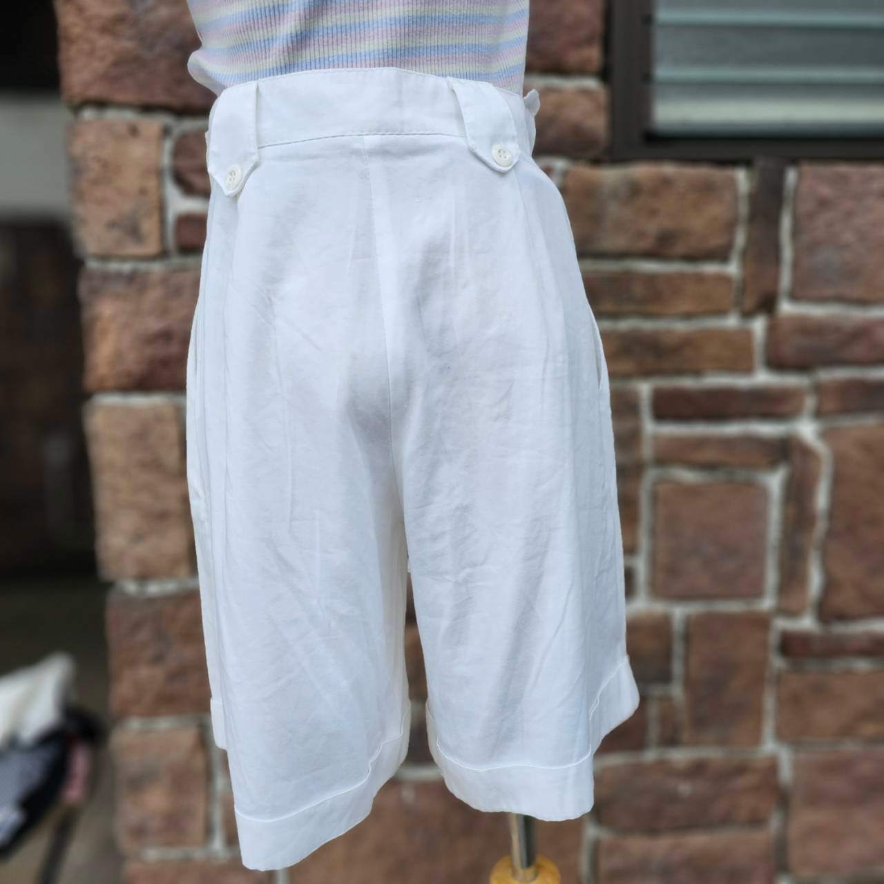Euro vintage(ヨーロッパヴィンテージ) 70's~ Boy_cotton half tacked pants コットンハーフタックパンツ 表記無し(S~M程度) ホワイト