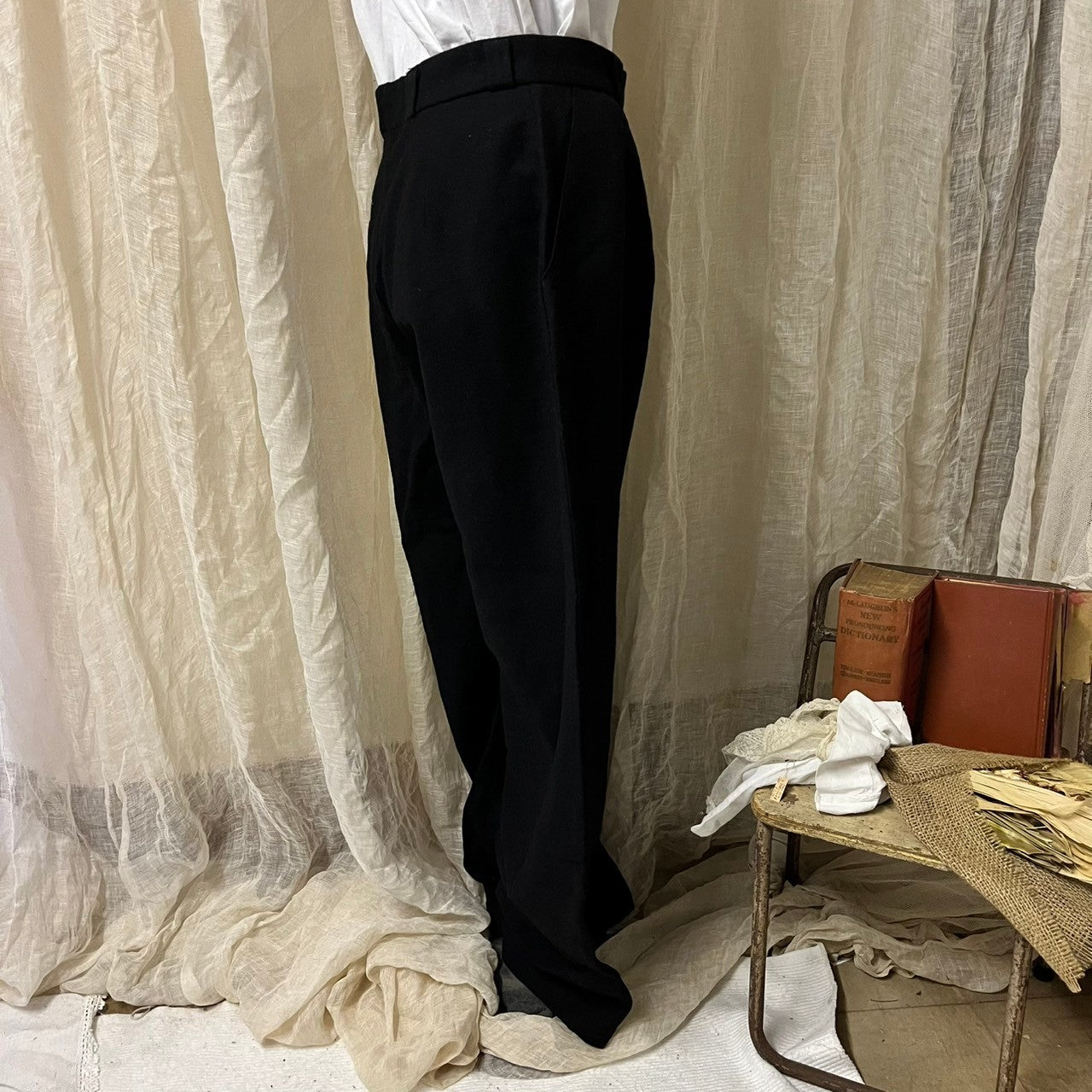 Euro Vintage(ヨーロッパヴィンテージ) the moon_70's wool tapered pants/ウールテーパードパンツ 44(Lサイズ程度) ブラック