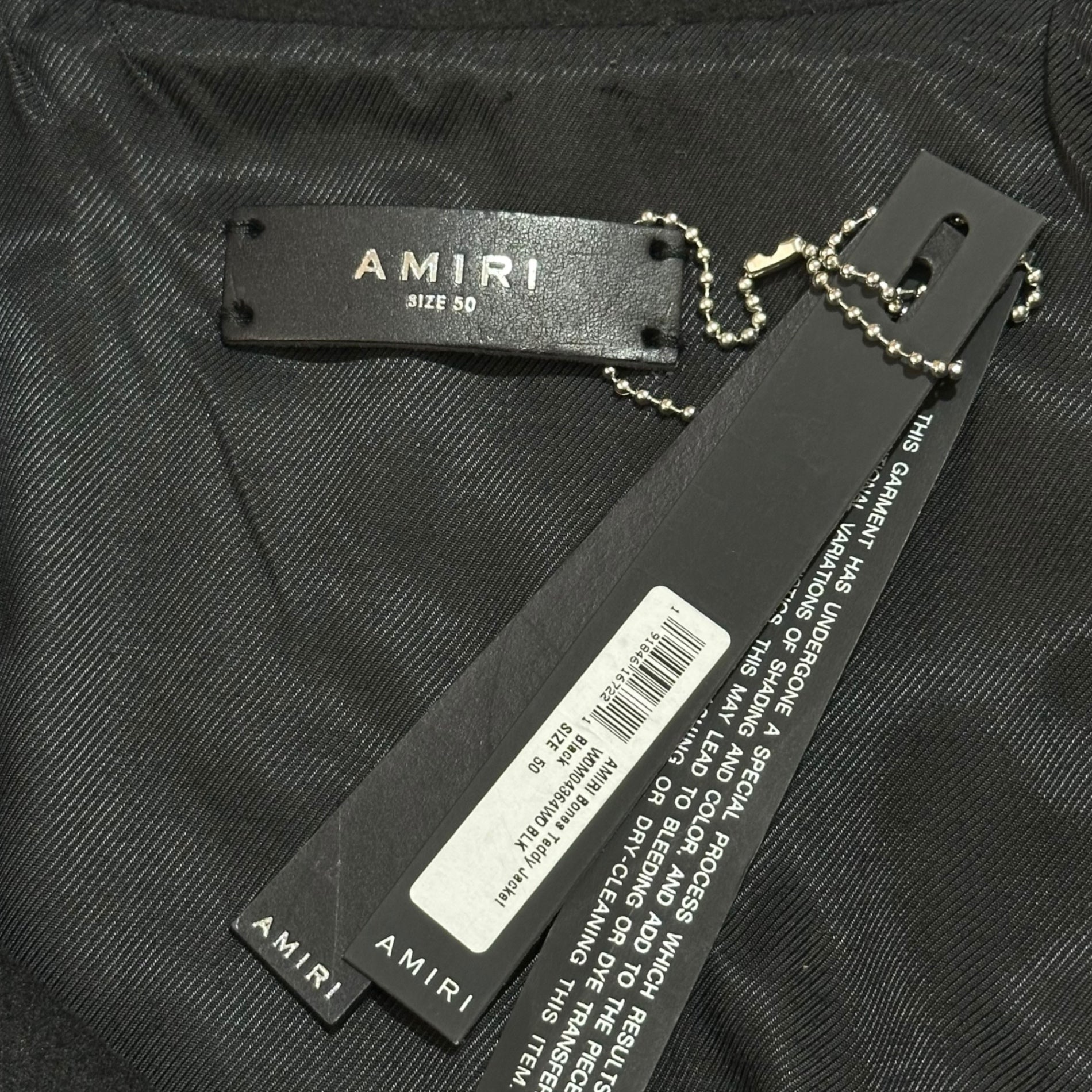 AMIRI(アミリ) Bones Teddy Jacket ボーンズ テディ ジャケット WOMO4364WO 50 ブラック ボンバー バーシティ ウール ブルゾン