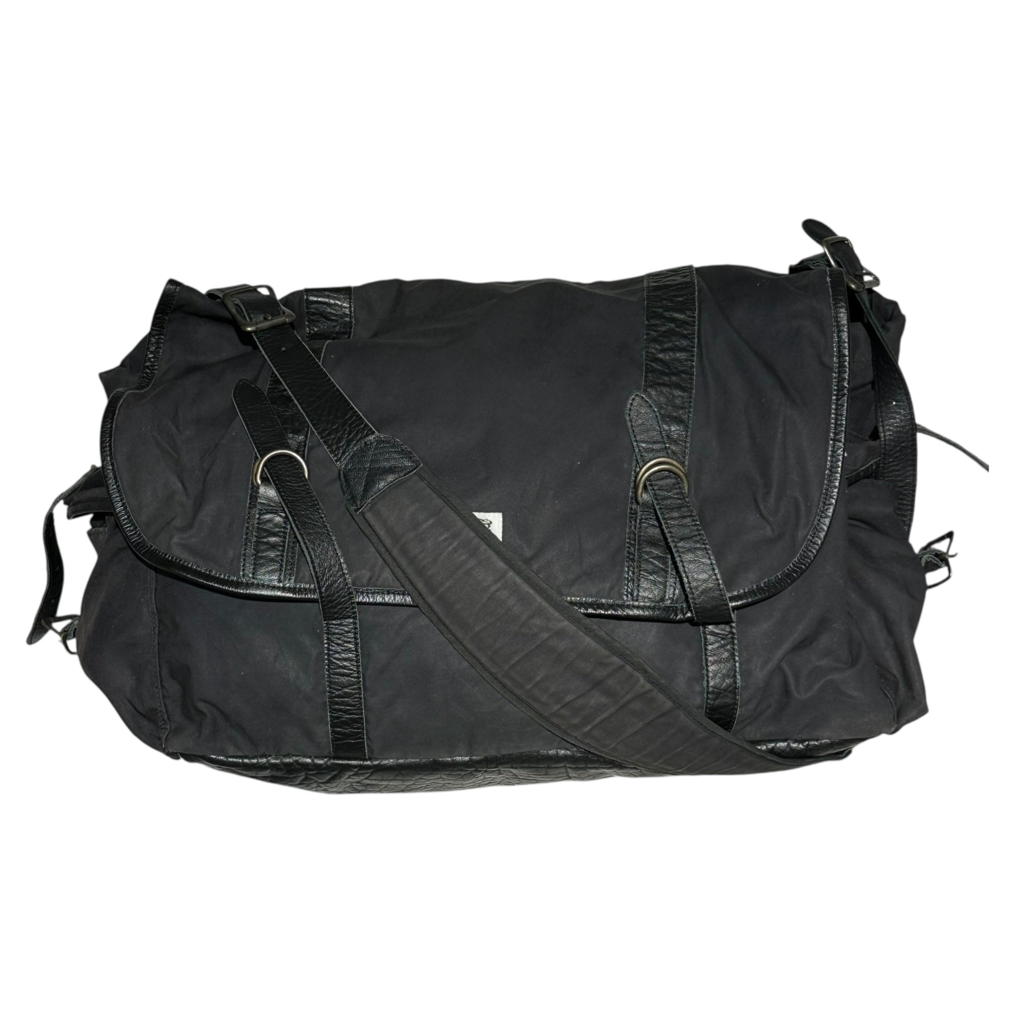 STIFF(スティッフ) Leather-Trimmed Big Messenger Bag レザー 切替 ビッグ メッセンジャー バッグ ブラック