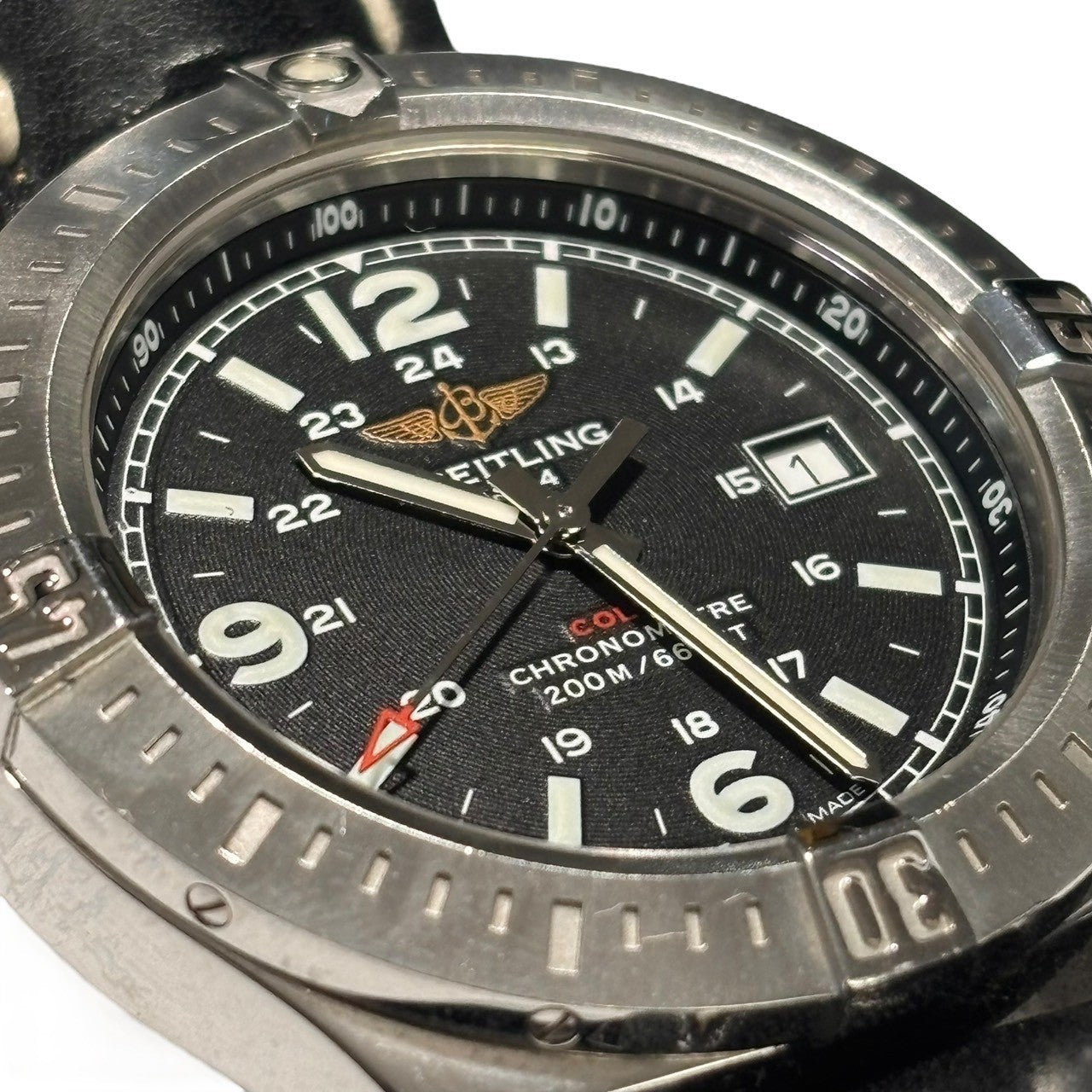 BREITLING(ブライトリング) COLT date quartz コルト デイト クオーツ 腕時計 A74388 ブラック 本体のみ 純正レザーブレスレット レザー ベルト ウォッチ