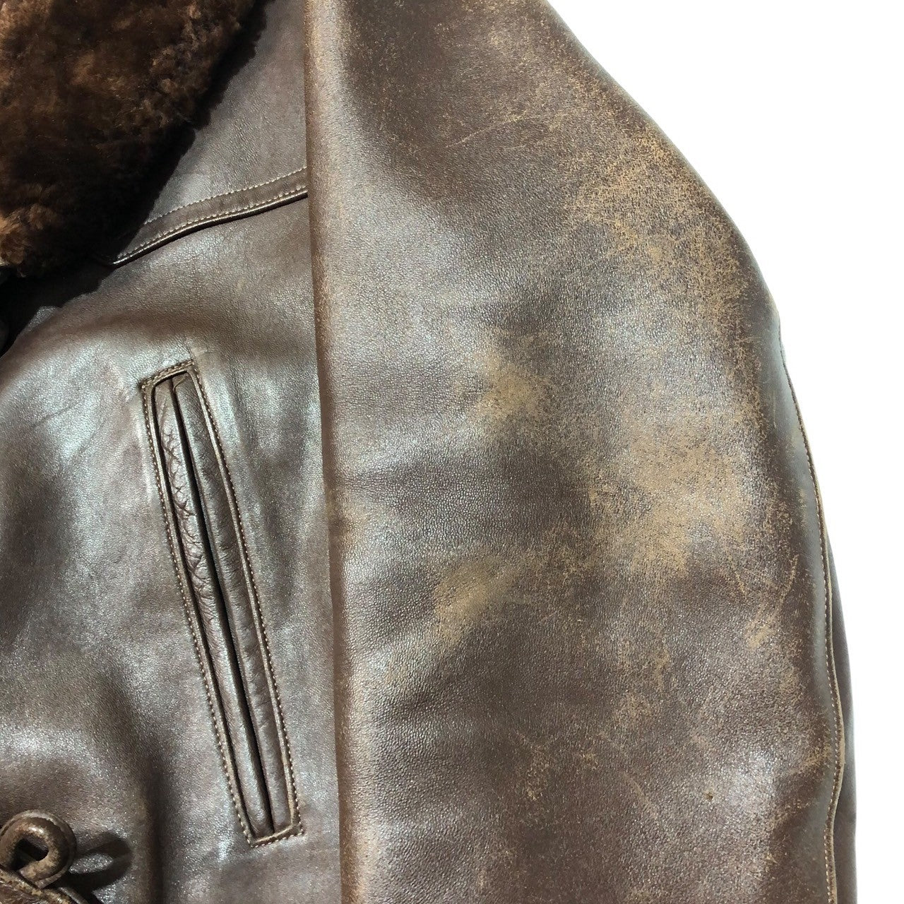 VINTAGE(ヴィンテージ) 60's ~ shearling fur leather gang coat ムートン ファー レザー ギャング コート 60年代~ ECLAIR ZIP ファスナー ジャケット 表記無し(L程度) ブラウン