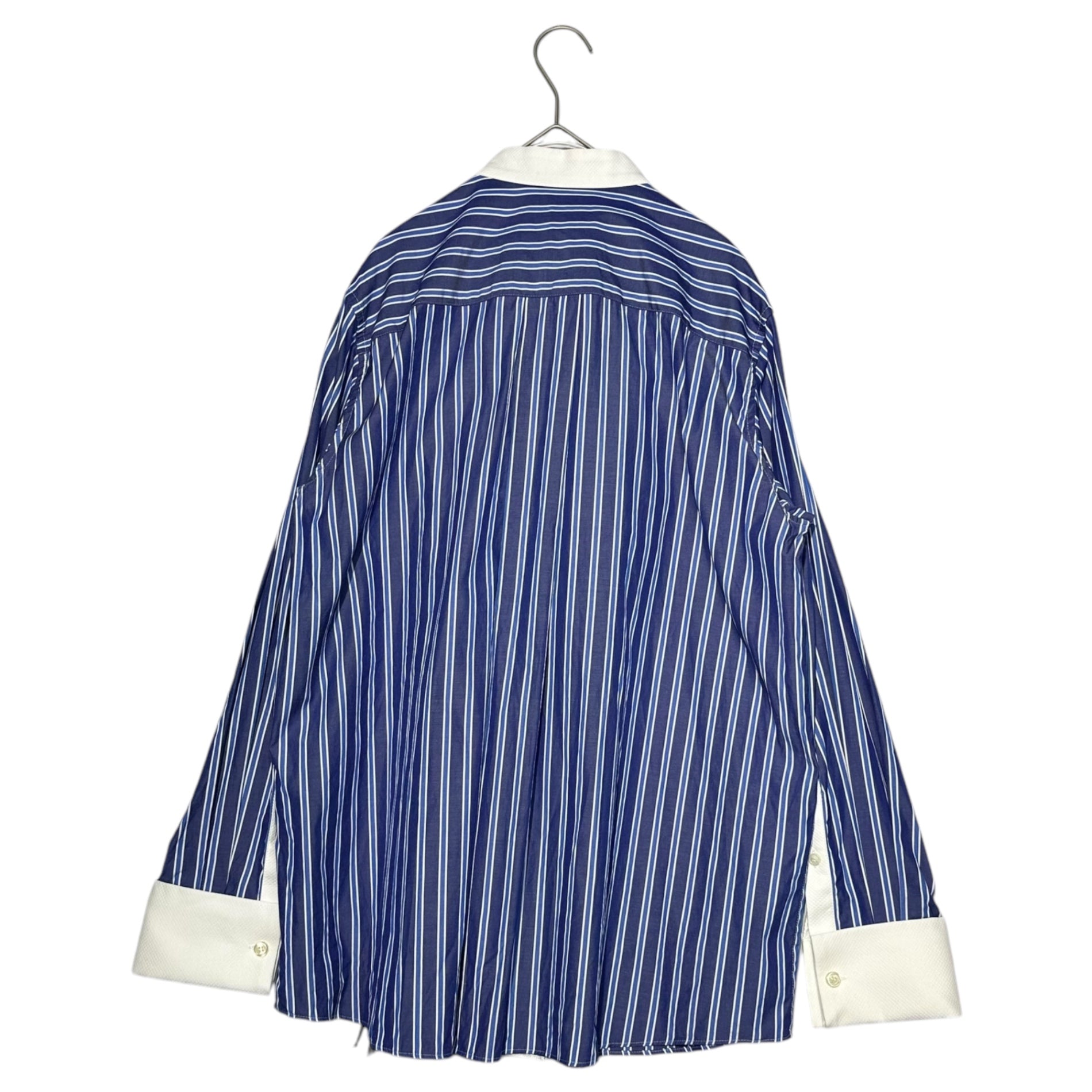 sacai(サカイ) 21SS Cotton Poplin Shirt コットン ポプリン シャツ 21-05611 2 ブルー×ネイビー シアー プリーツ ストライプ ブラウス