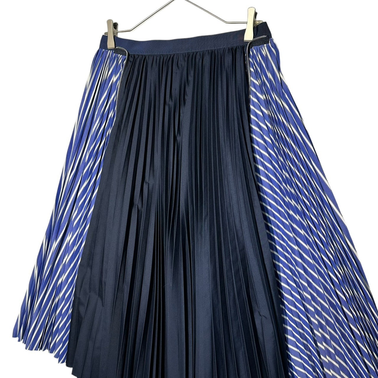 sacai(サカイ) 20SS Cotton Poplin Zipper Skirt コットン ポプリン ジップ スカート SCW-057 3 ブルー×ネイビー ストライプ プリーツ