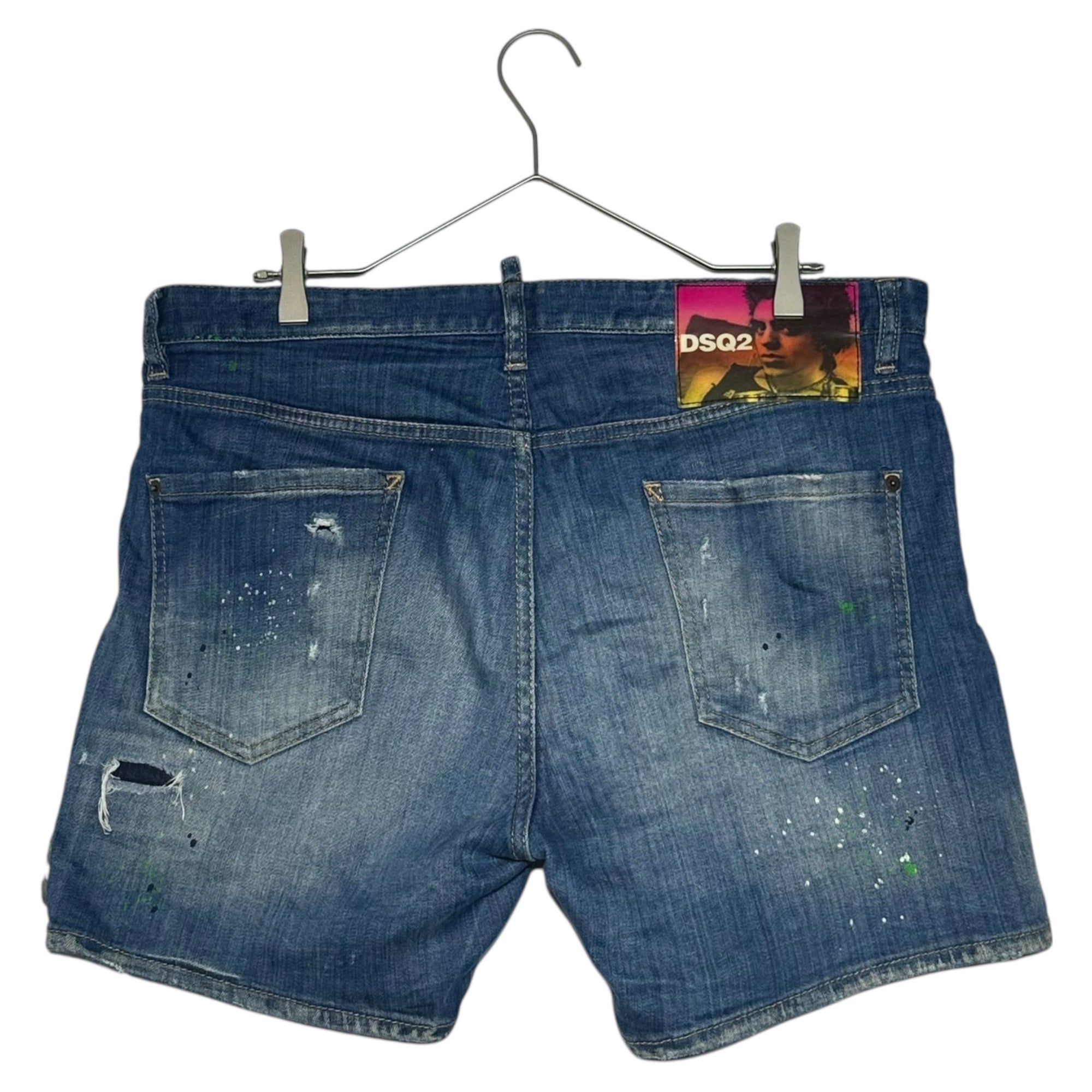 DSQUARED2(ディースクエアード) 19SS Squared Crotch Short スクエア クロッチ ショート S74MU0520 50(L程度) インディゴ デニム ハーフ パンツ ペンキ ダメージ加工 ショーツ