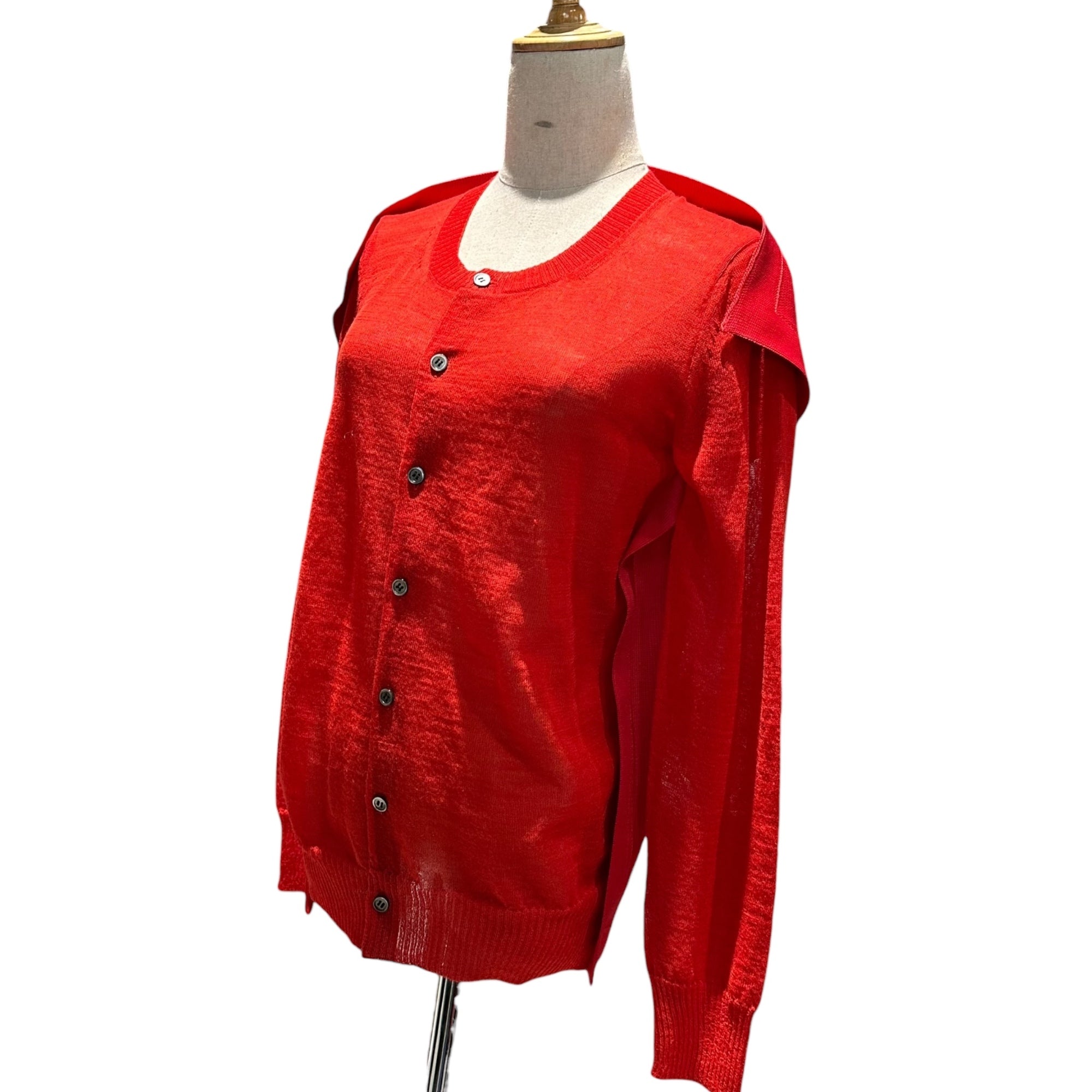 COMME des GARCONS JUNYA WATANABE(コムデギャルソンジュンヤワタナベ) 15SS Poly-Wool Back Panel Flat Design Button Cardigan ポリ ウール 背中 平面 デザイン ボタン カーディガン JO-N022 M レッド AD2014
