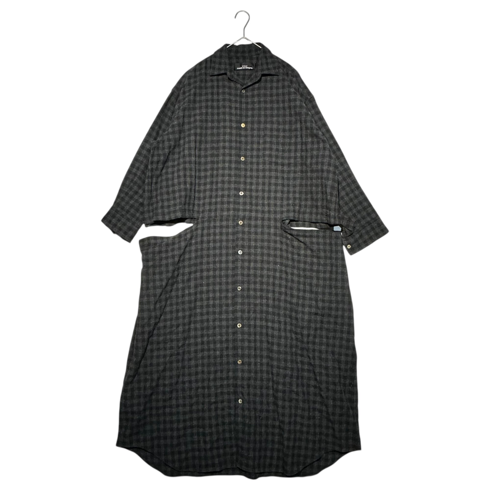 tricot COMME des GARCONS(トリココムデギャルソン) 80's Slash-Processed Wool Check Long Shirt Dress 80年代 スラッシュ加工 ウール チェック ロング シャツ ワンピース TO-050210 FREE グレー×ブラック 川久保玲 本人期 アーカイブ