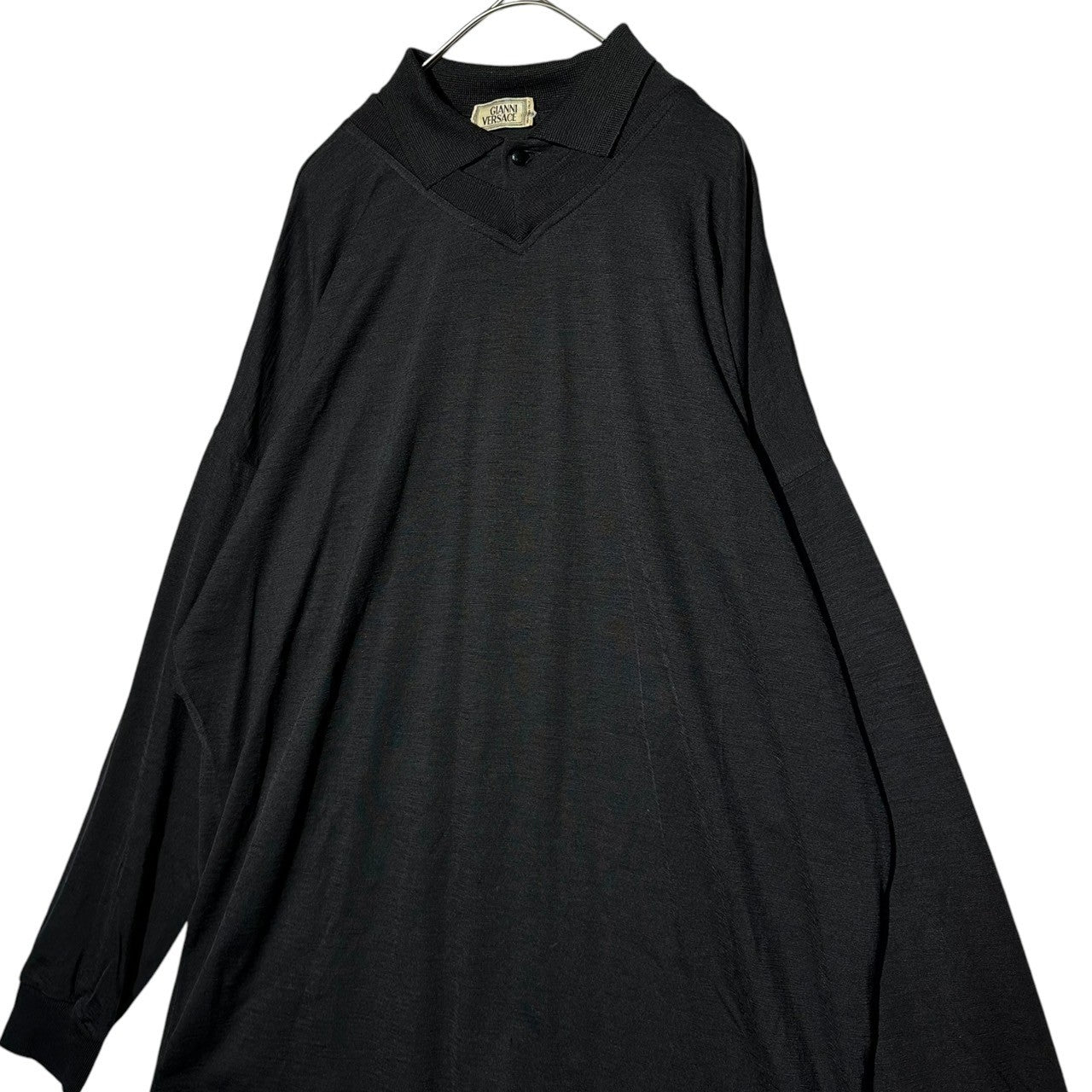 GIANNI VERSACE(ジャンニヴェルサーチ) 80~90's Archives Long Sleeve Wool Polo Shirt アーカイブ 長袖 ウール ポロシャツ 46(S~M程度) ブラック