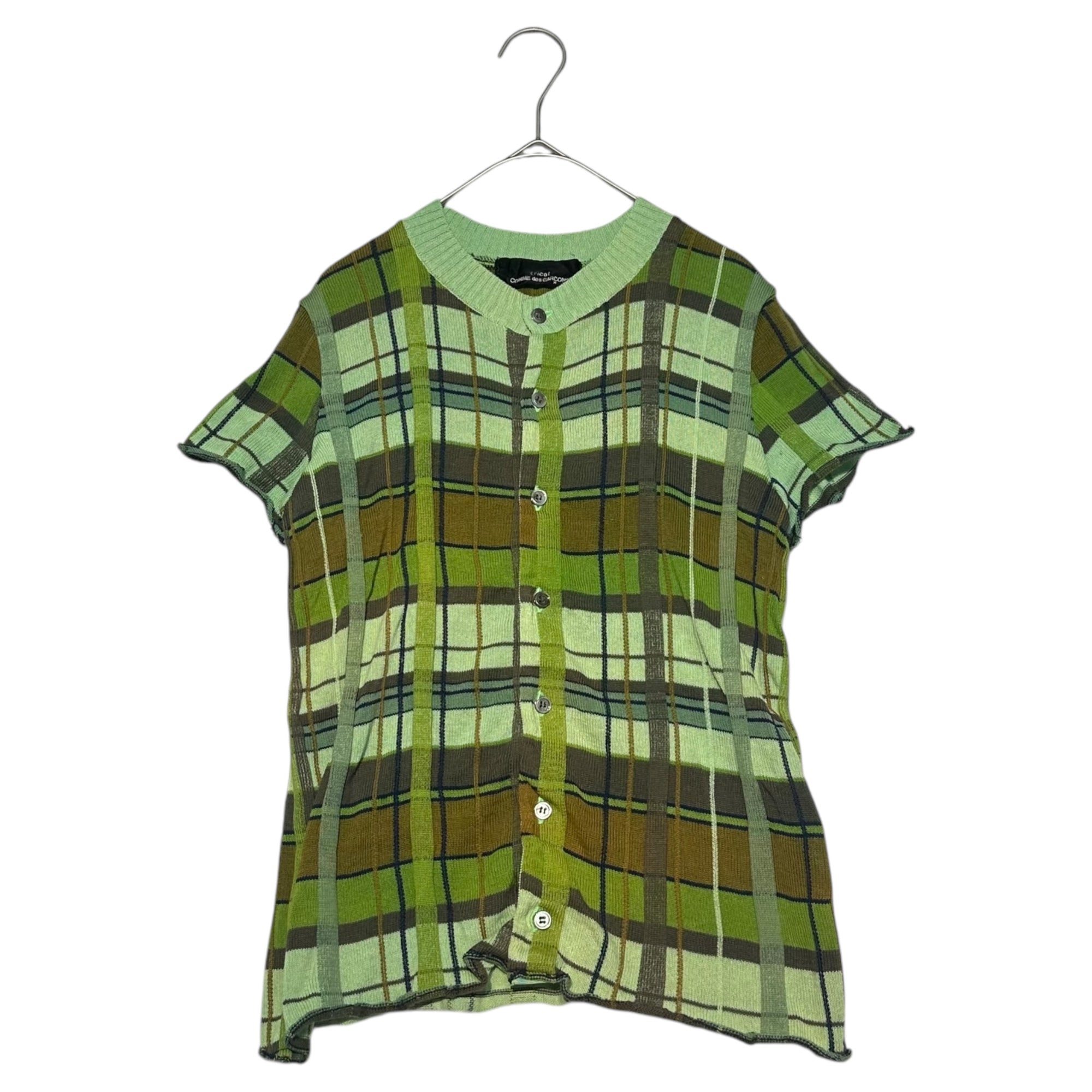 tricot COMME des GARCONS(トリココムデギャルソン) 04SS 3D check short sleeve crew neck cardigan 立体 チェック 半袖 クルーネック カーディガン TM-N038 FREE グリーン AD2003