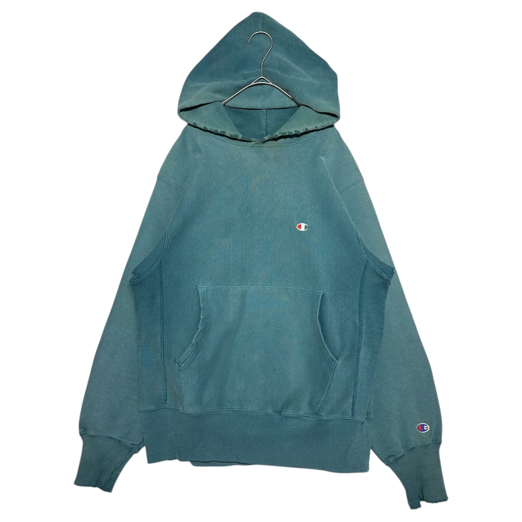 Champion(チャンピオン) 90's Reverse Weave Fade Blue Pullover Hoodie Parka 90年代 リバースウィーブ フェードブルー プルオーバー フーディー パーカー M(実寸M~L程度) フェードブルー(ターコイズに近い) ヴィンテージ