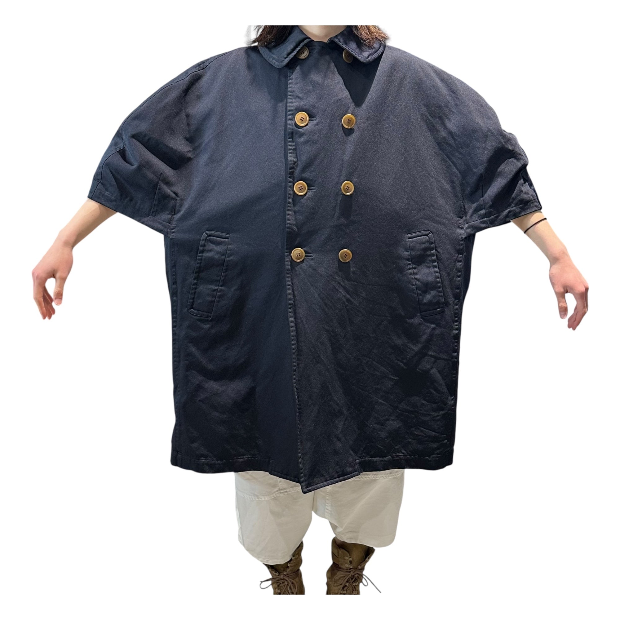 COMME des GARCONS COMME des GARCONS(コムデギャルソンコムデギャルソン) 17AW Polyester Shrunk Round Collar Double-Breasted Wide Silhouette Balloon 7/8 Sleeve Coat ポリ縮絨 丸襟 ダブルブレスト ワイドシルエット バルーン7分袖 コート RT-C002 XS ネイビー AD2017