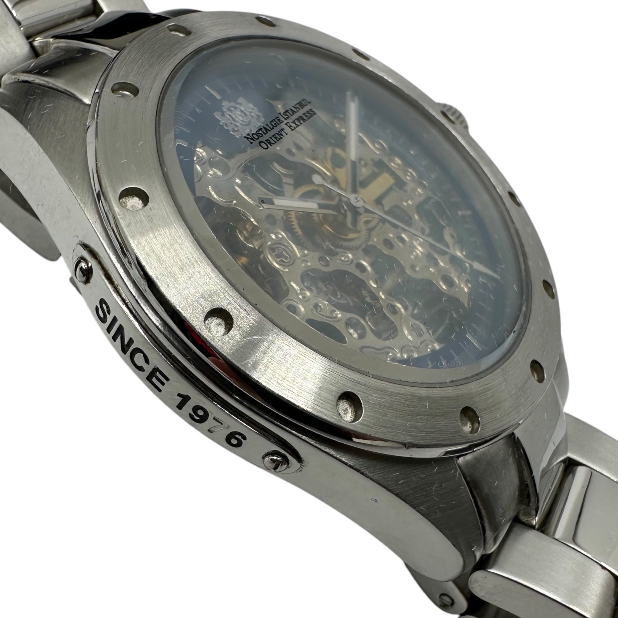 ORIENT EXPRESS(オリエントエクスプレス) Skeleton automatic watch スケルトン 自動巻き 腕時計 OM-8024 シルバー NOSTALGIE ISTANBUL 箱付 ウォッチ