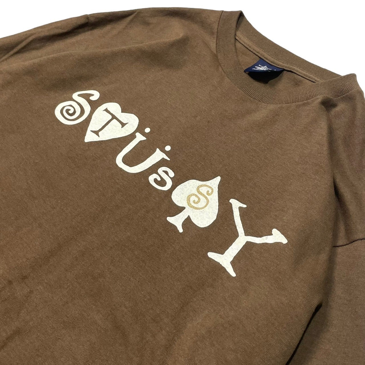 STUSSY(ステューシー) 90's~00's playing card logo トランプ ロゴ 長袖 カットソー ロンT 紺タグ SIZE M ブラウン 90~00年代 OLD STUSSY