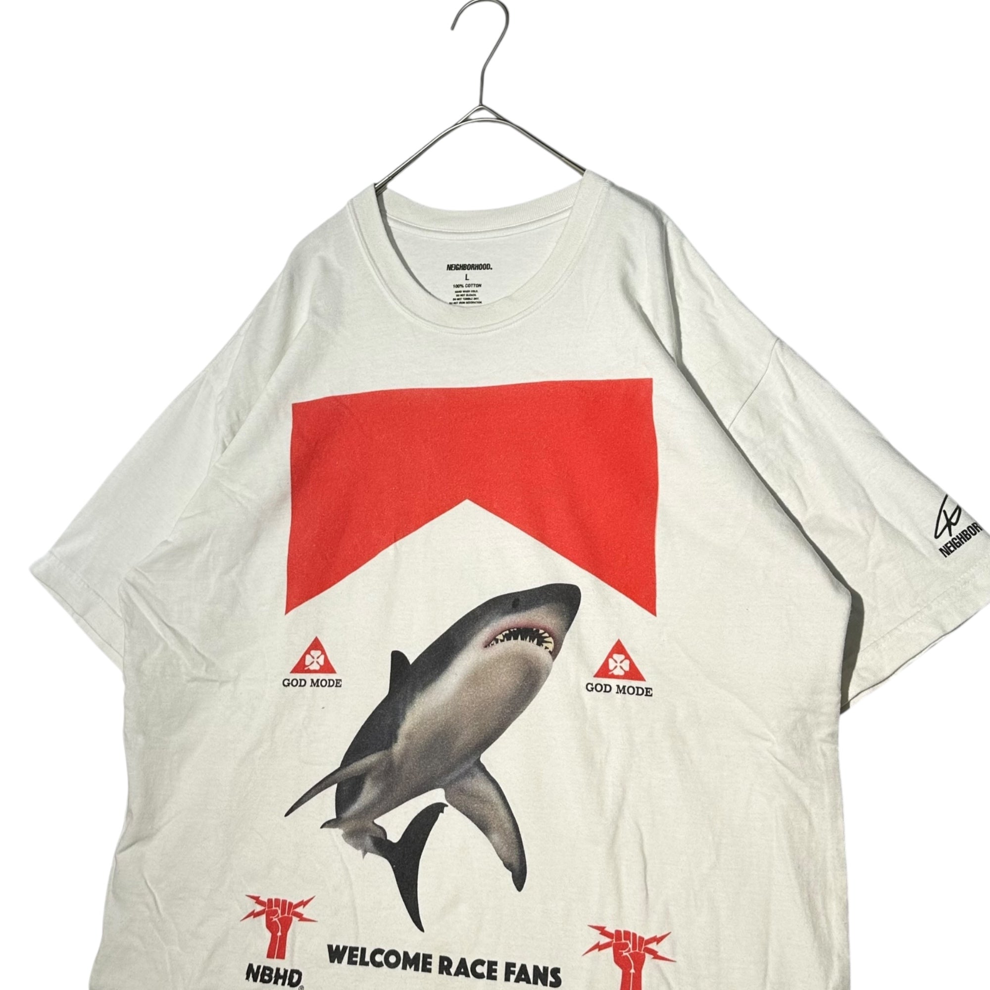 NEIGHBORHOOD(ネイバーフッド) 23SS × David Gwyther NH X DSC CREWNECK SS-3 グラフィック プリント Tシャツ 231PCDSN-CS03 L ホワイト 鮫 サメ