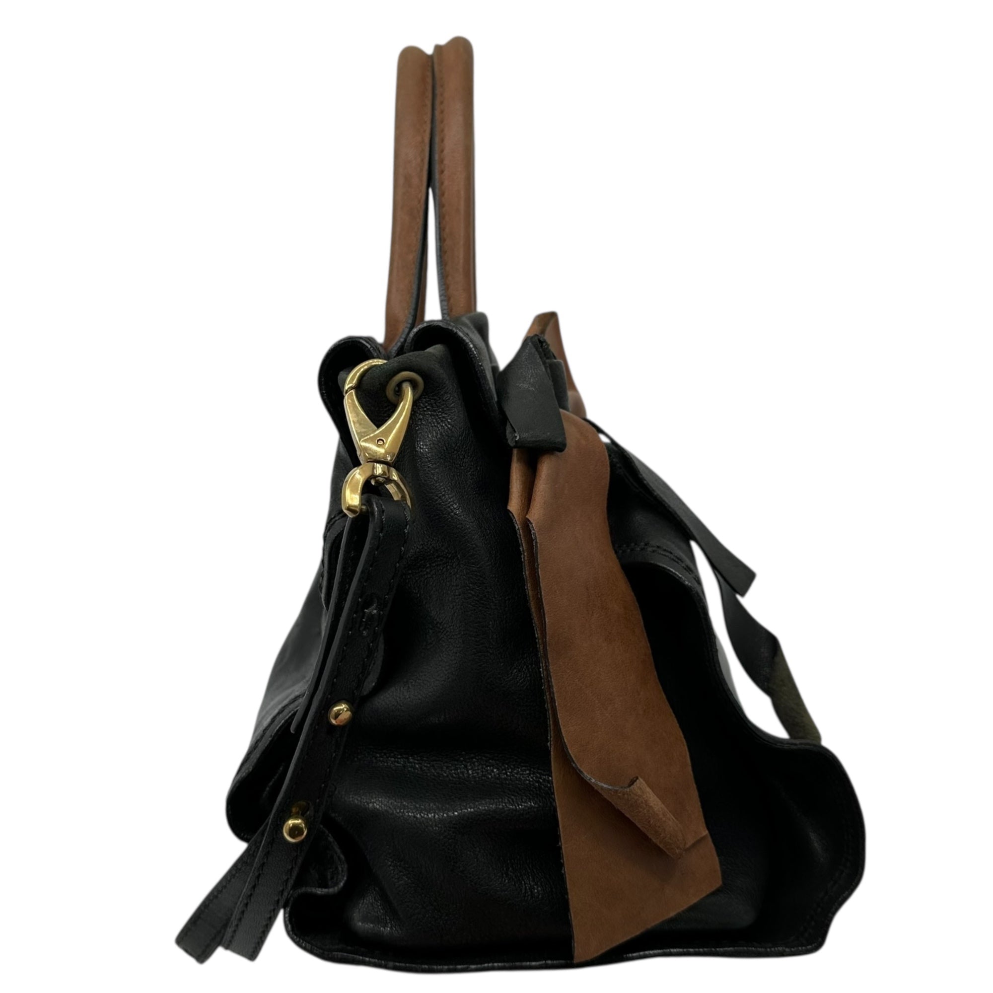 ANDREA MABIANI(アンドレアマビアーニ) 2WAY Leather Shoulder Bag リボン レザー ショルダー バッグ ブラック イタリア製