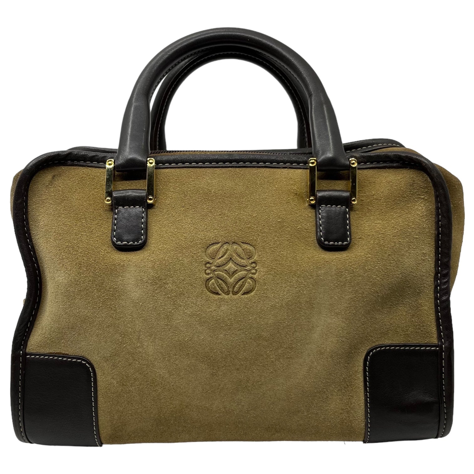 LOEWE(ロエベ) Amazona 28 Anagram Logo Suede Mini Boston Handbag アマソナ28 アナグラム  ロゴ スウェード ミニ ボストン バッグ ベージュ×ブラウン OLD ヴィンテージ レザー 本革