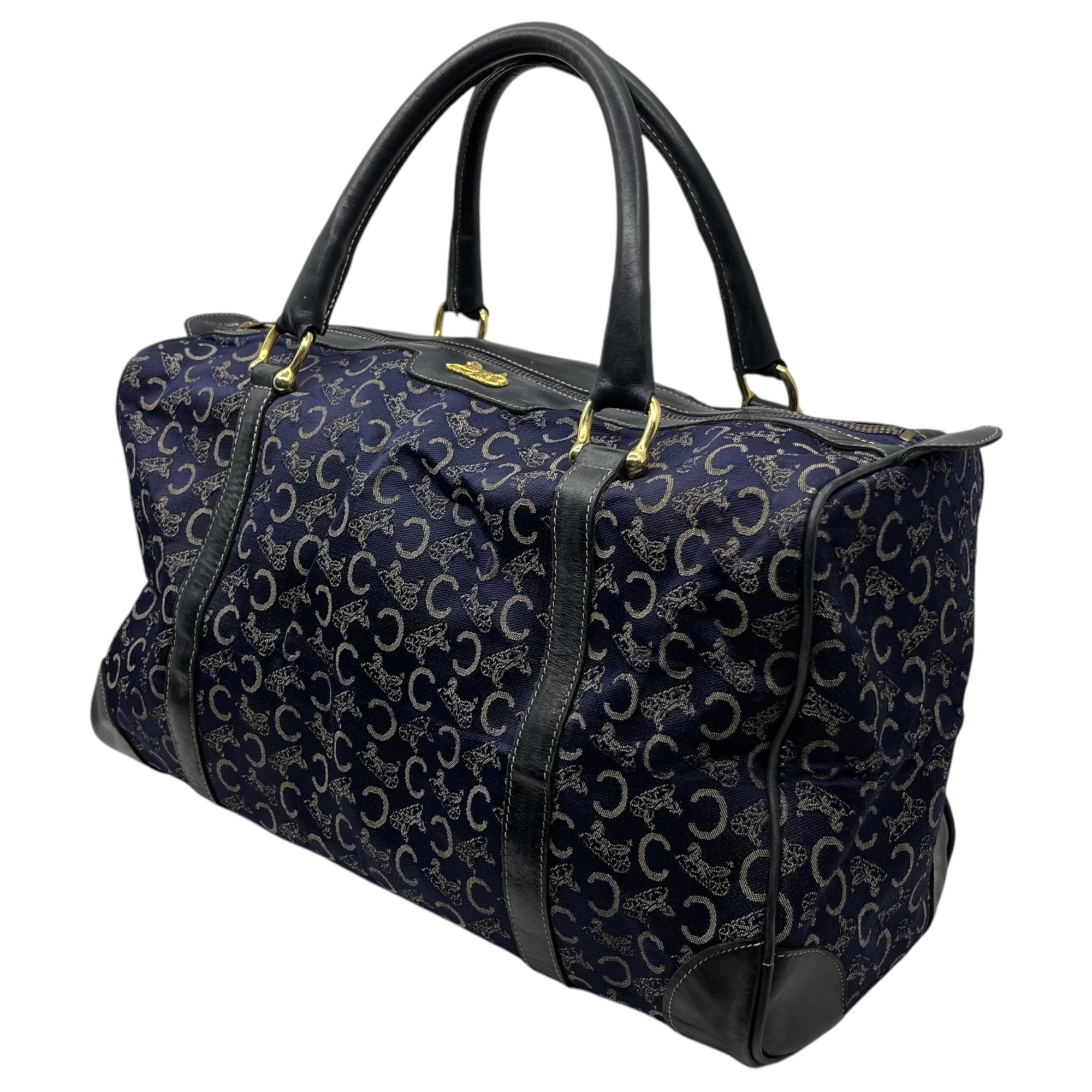 CELINE(セリーヌ) Vintage C Circle Boston Bag ヴィンテージ Cサークル ボストン バッグ ネイビー キャンバス ゴールド 金具 マカダム