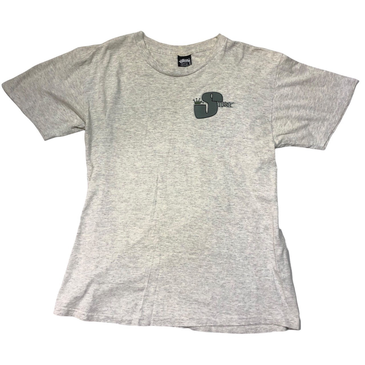 STUSSY(ステューシー) 80’s VINTAGE big S logo ビッグエス ロゴ Tシャツ 黒タグ SIZE L ライトグレー×グレー 80年代 OLD STUSSY ショーンフォント