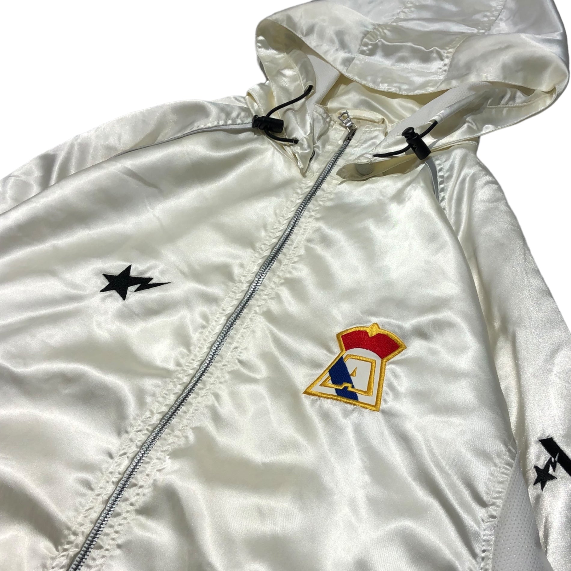 A BATHING APE(アベイシングエイプ) 00's logo nylon hoodie ロゴ ナイロン パーカー M ホワイト Y2K 初期 フード着脱可能