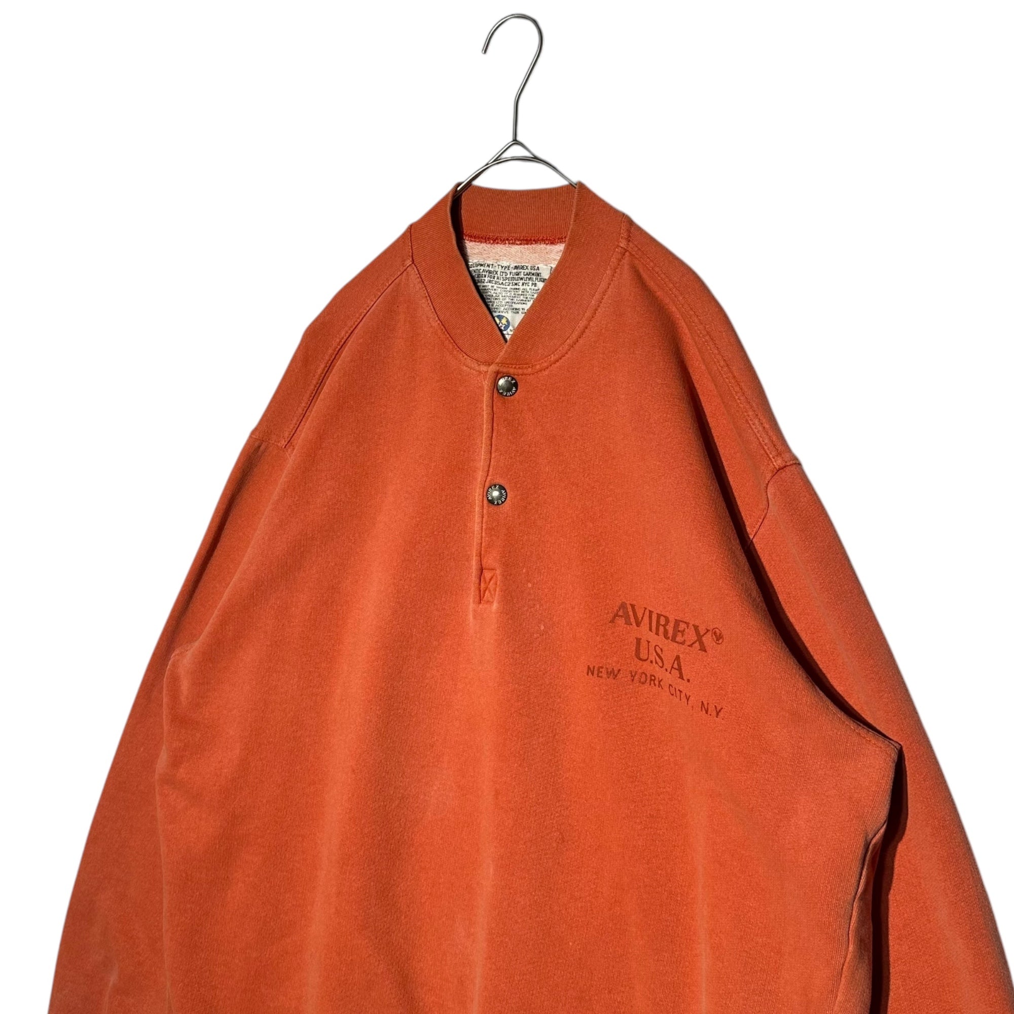 AVIREX(アヴィレックス) 90's Italy made Half Button Sweatshirt イタリア製 ハーフ ボタン スウェット 表記無(L程度) オレンジ 90年代